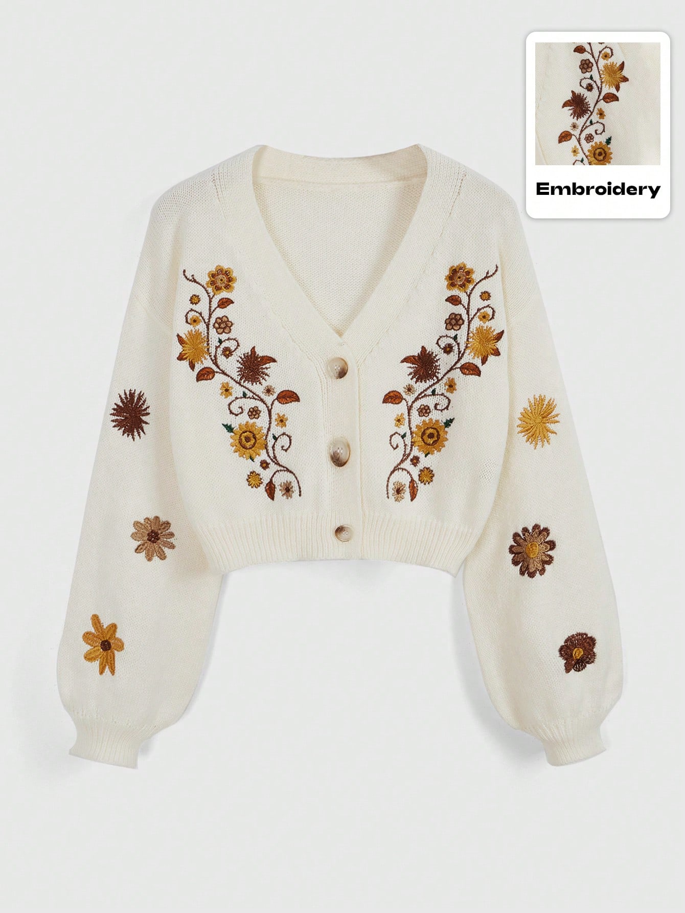 Hippie Plus Size Hippie Cottagecore Women's Bohemian Embroidery Cardigan, For Winter