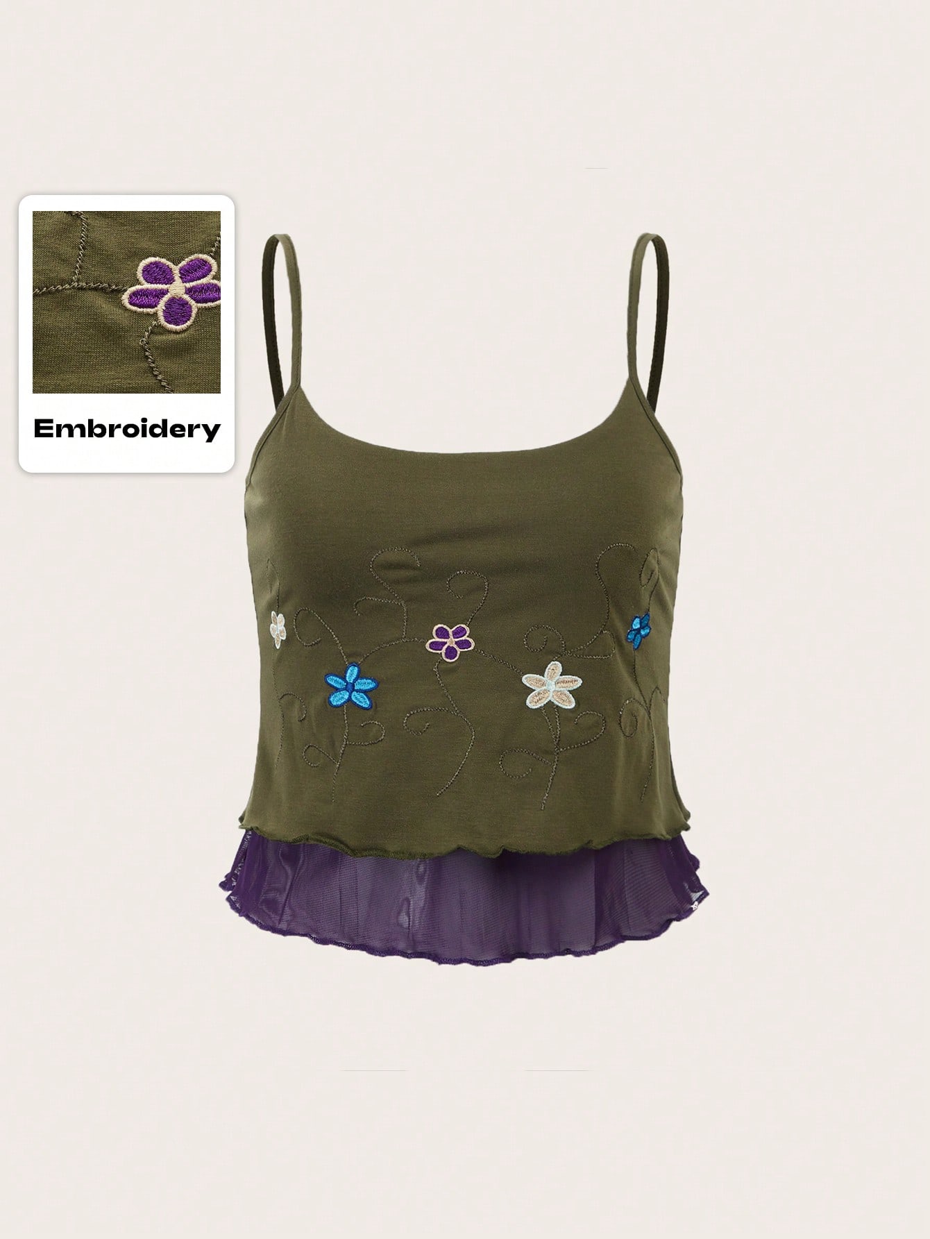 Hippie Floral Embroidery Cami Top