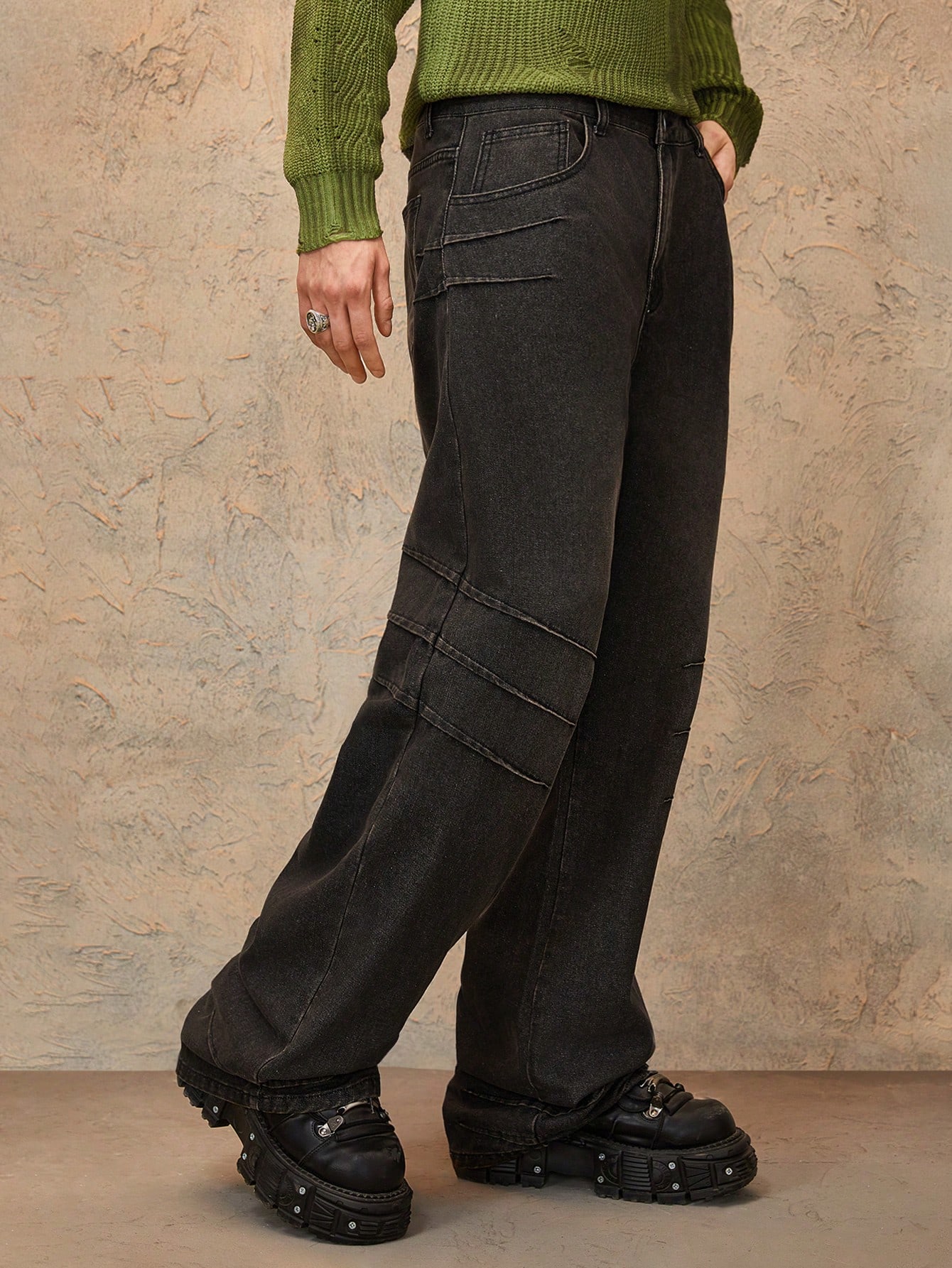 Grunge Punk Men's Casual Loose Straight Washed Denim Jeans