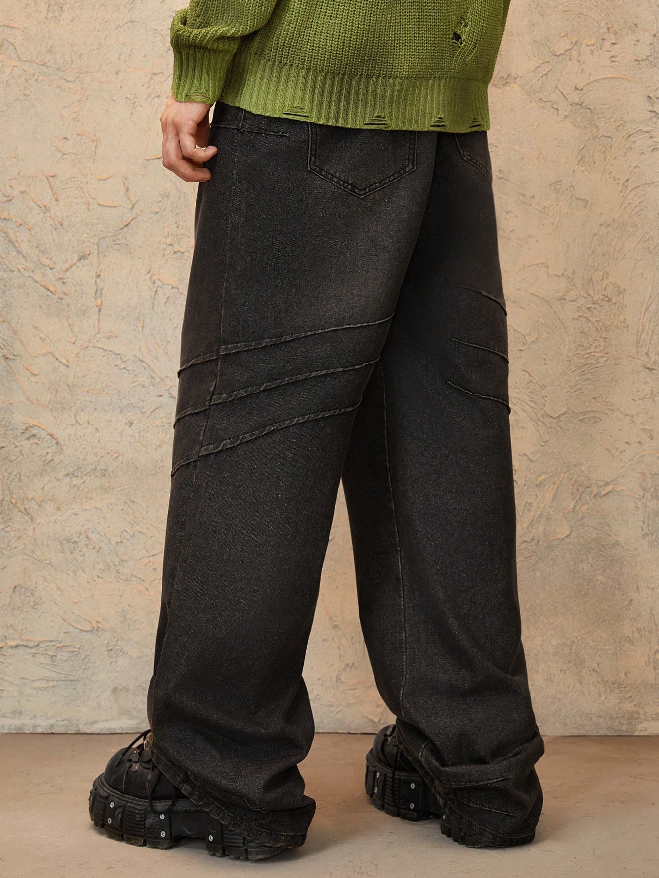 Grunge Punk Men's Casual Loose Straight Washed Denim Jeans