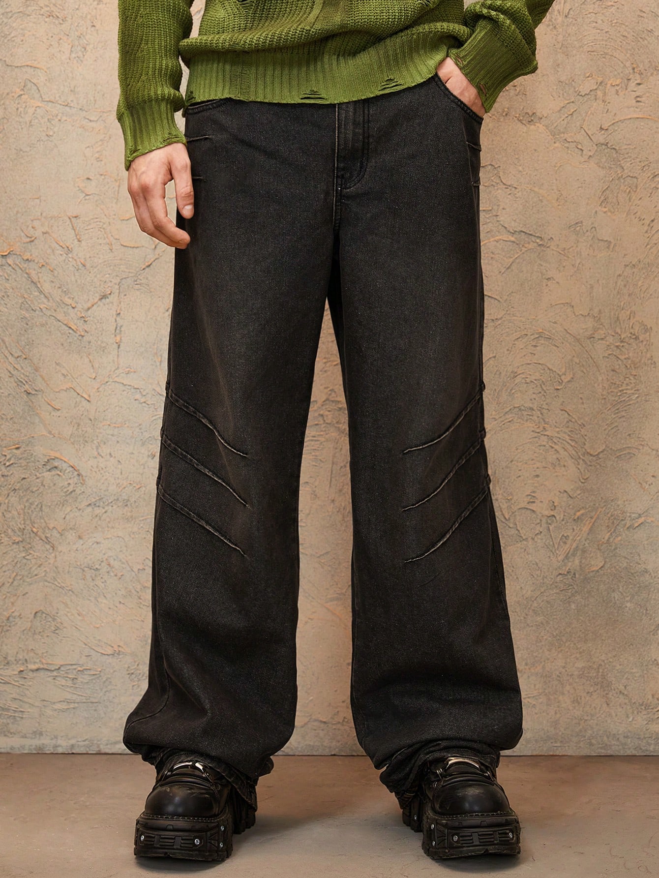 Grunge Punk Men's Casual Loose Straight Washed Denim Jeans