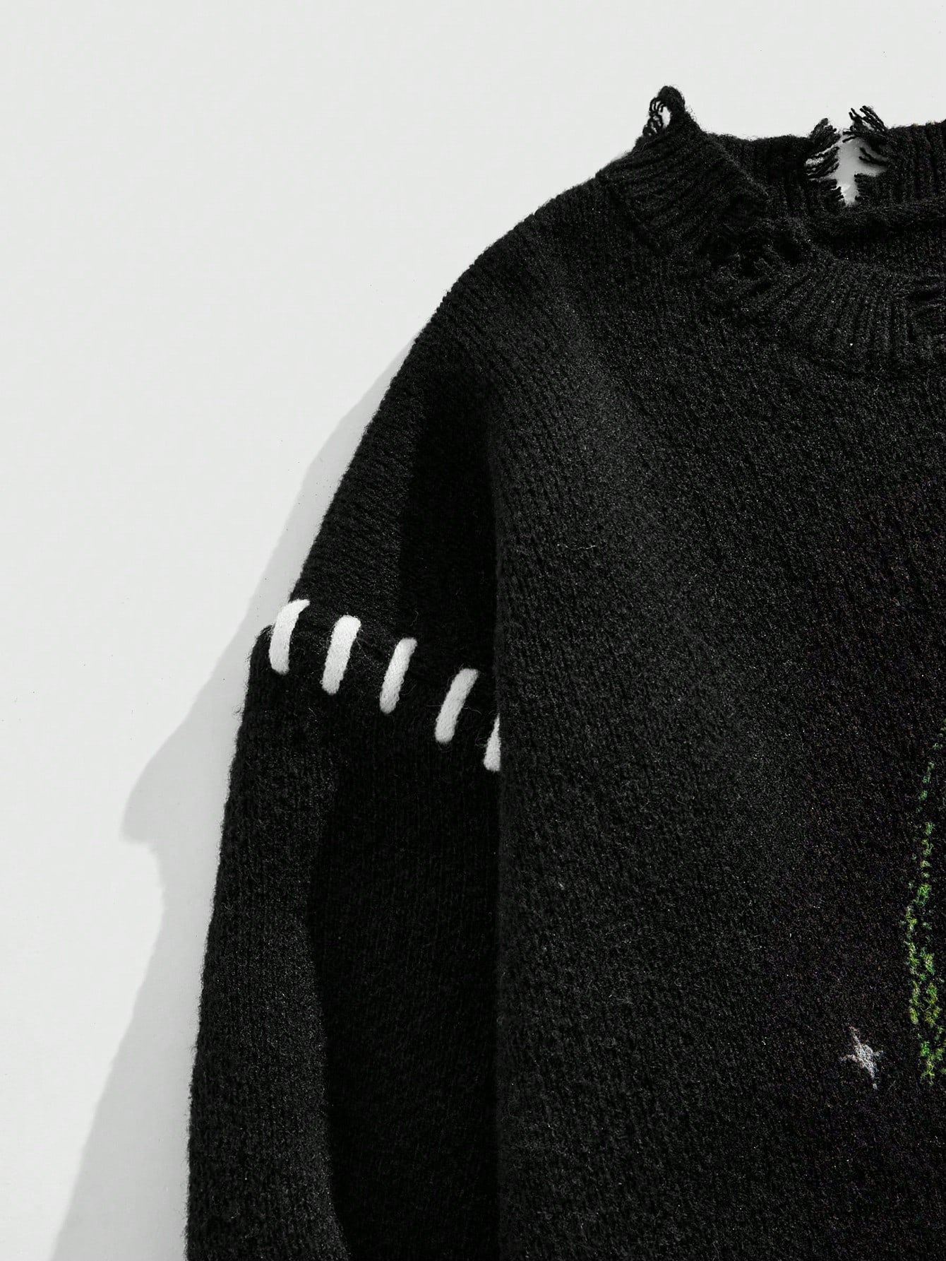 Street Life Men's Portrait Print Ripped Casual Long Sleeve Pullover Sweater
