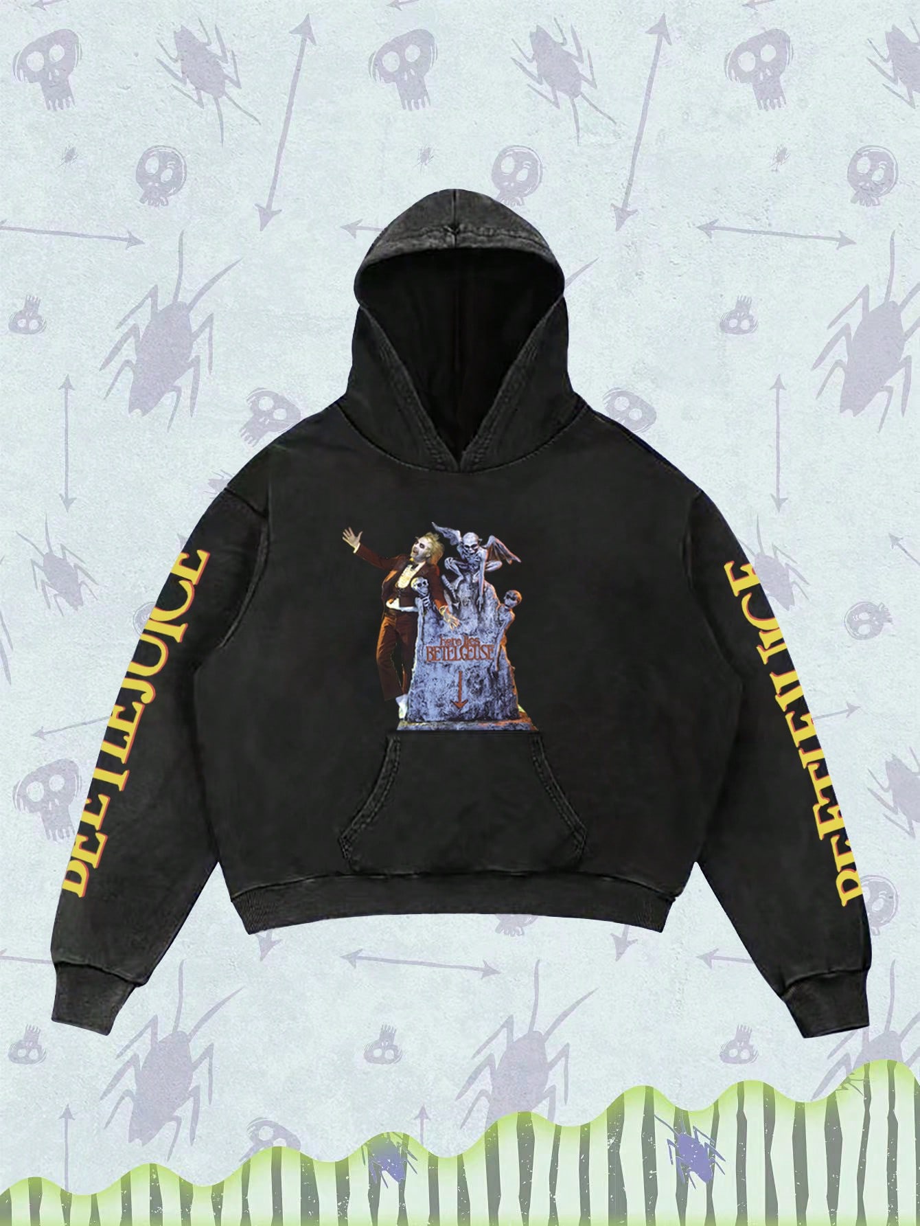 Beetlejuice | ROMWE Men's Casual Oversized Graphic & Letter Print Drop Shoulder Hoodie With Kangaroo Pocket, Spring & Autumn