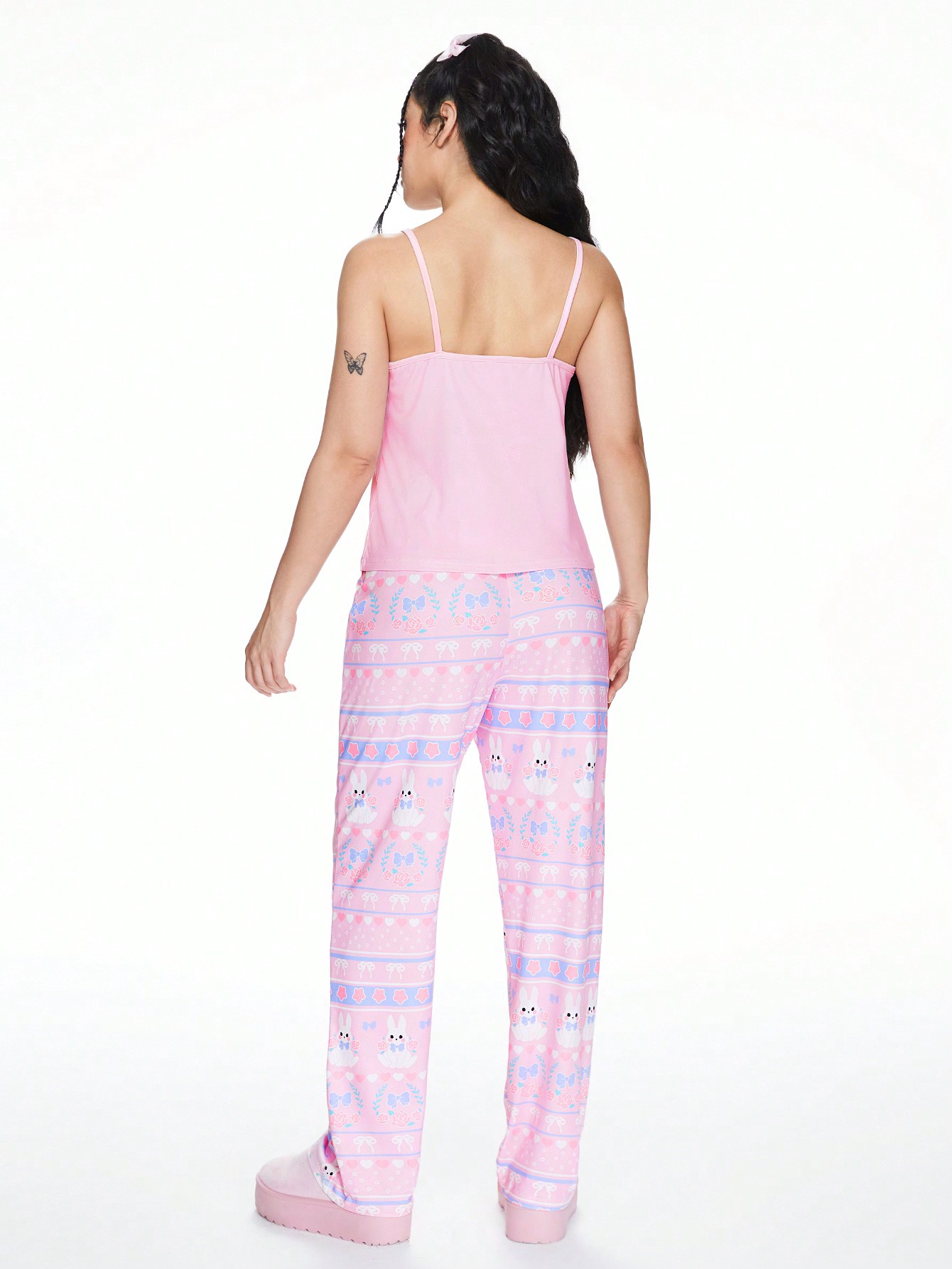 Kawaii Kawaii Bunny, Rose, Heart & Bow Print Casual Camisole Pajama Set