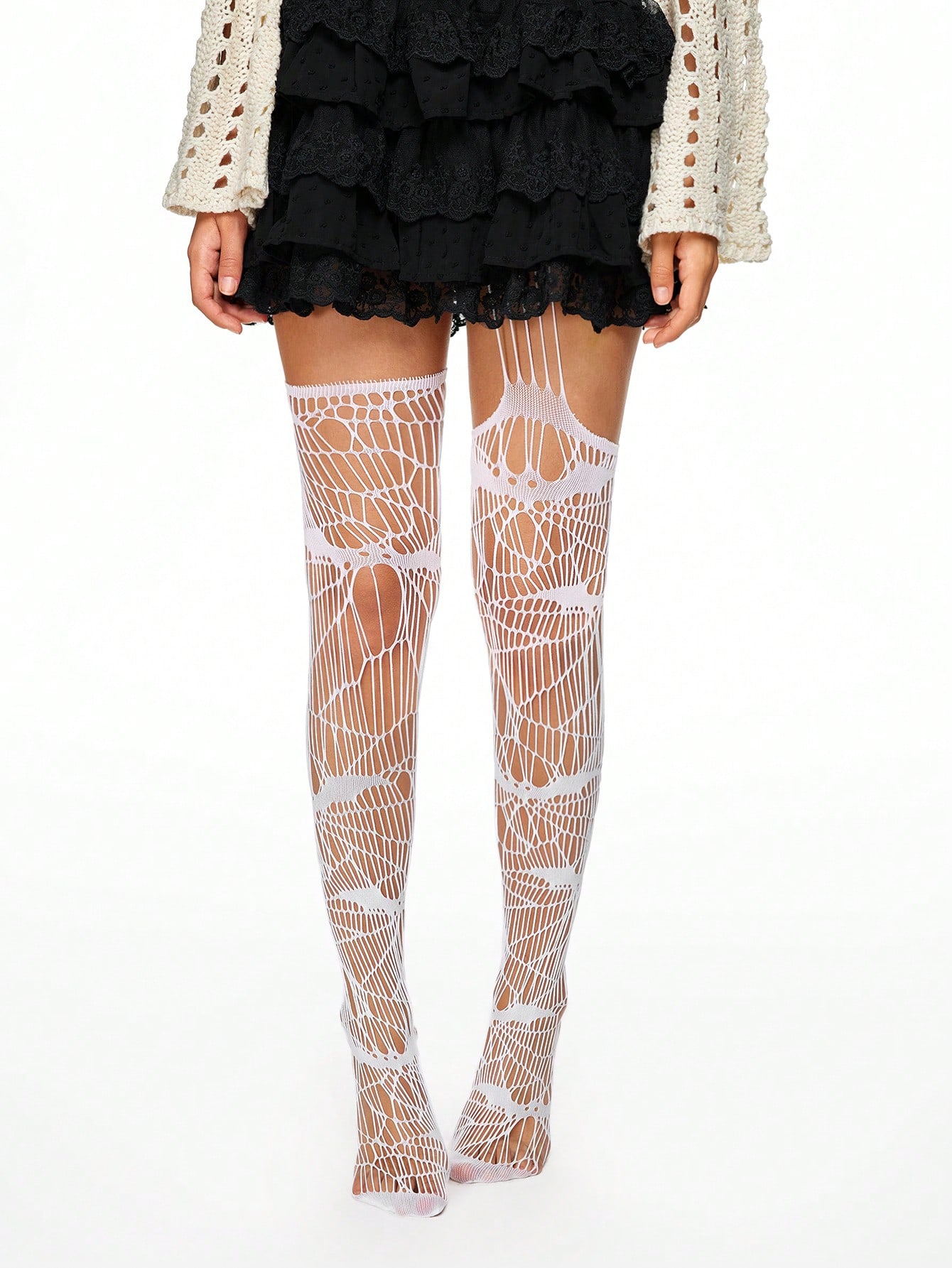 Fairycore 1pair Women Bat Decor Fishnet Stockings, Suitable For All Seasons, Halloween