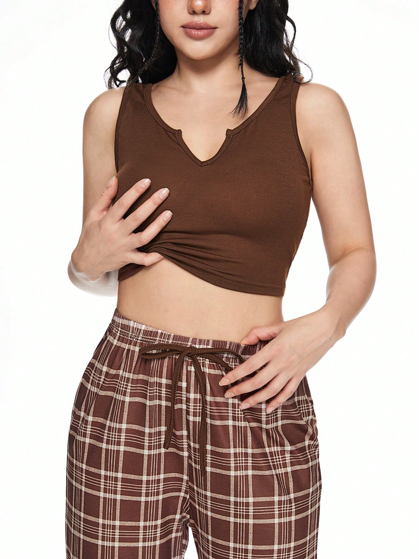 Campus Casual Comfy Plaid Camisole Pajama Set