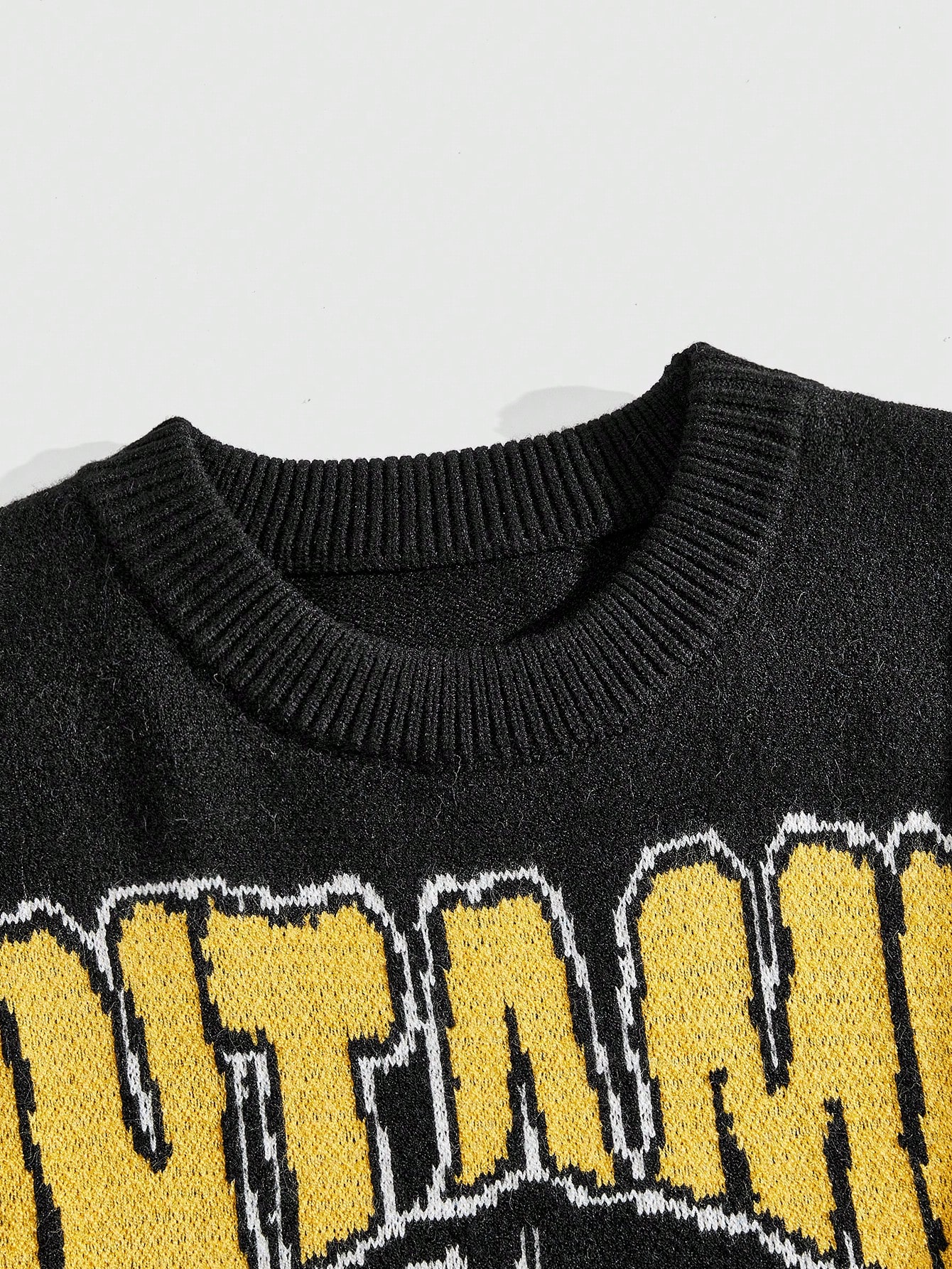 Street Life Crew Neck Hip Hop Character Intarsia Knit Pullover Sweater For Men