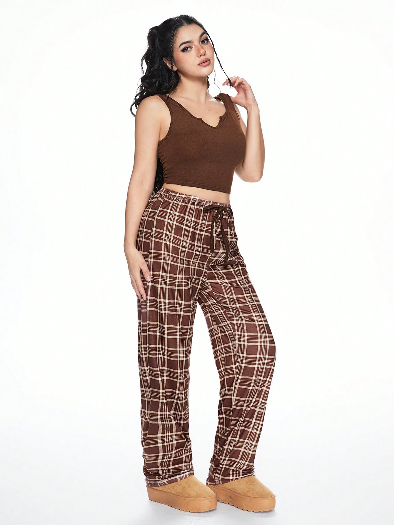 Campus Casual Comfy Plaid Camisole Pajama Set