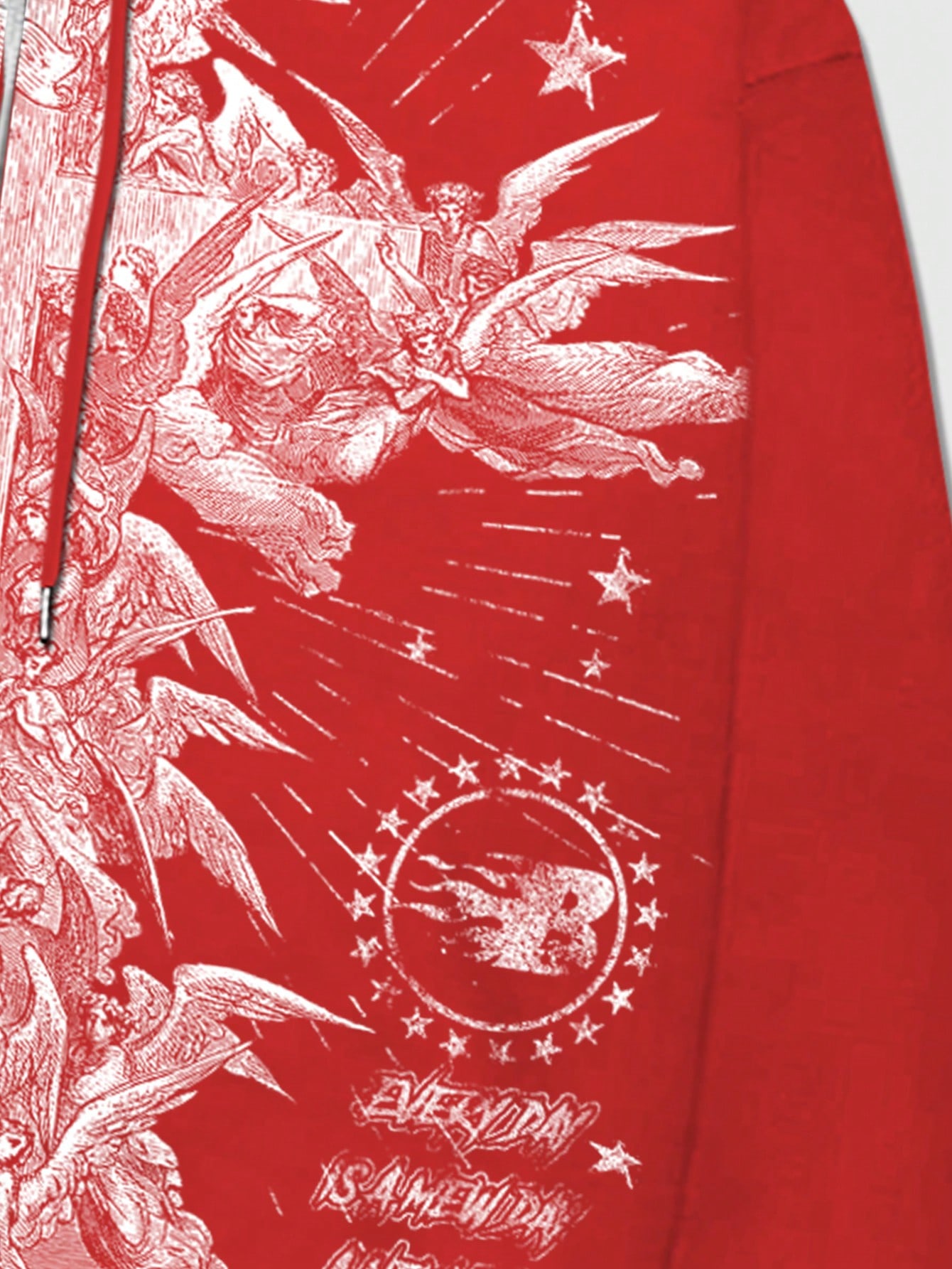 Street Life Men's Casual Letter & Angel Print Zip Up Drawstring Hoodie Sweatshirt, Autumn