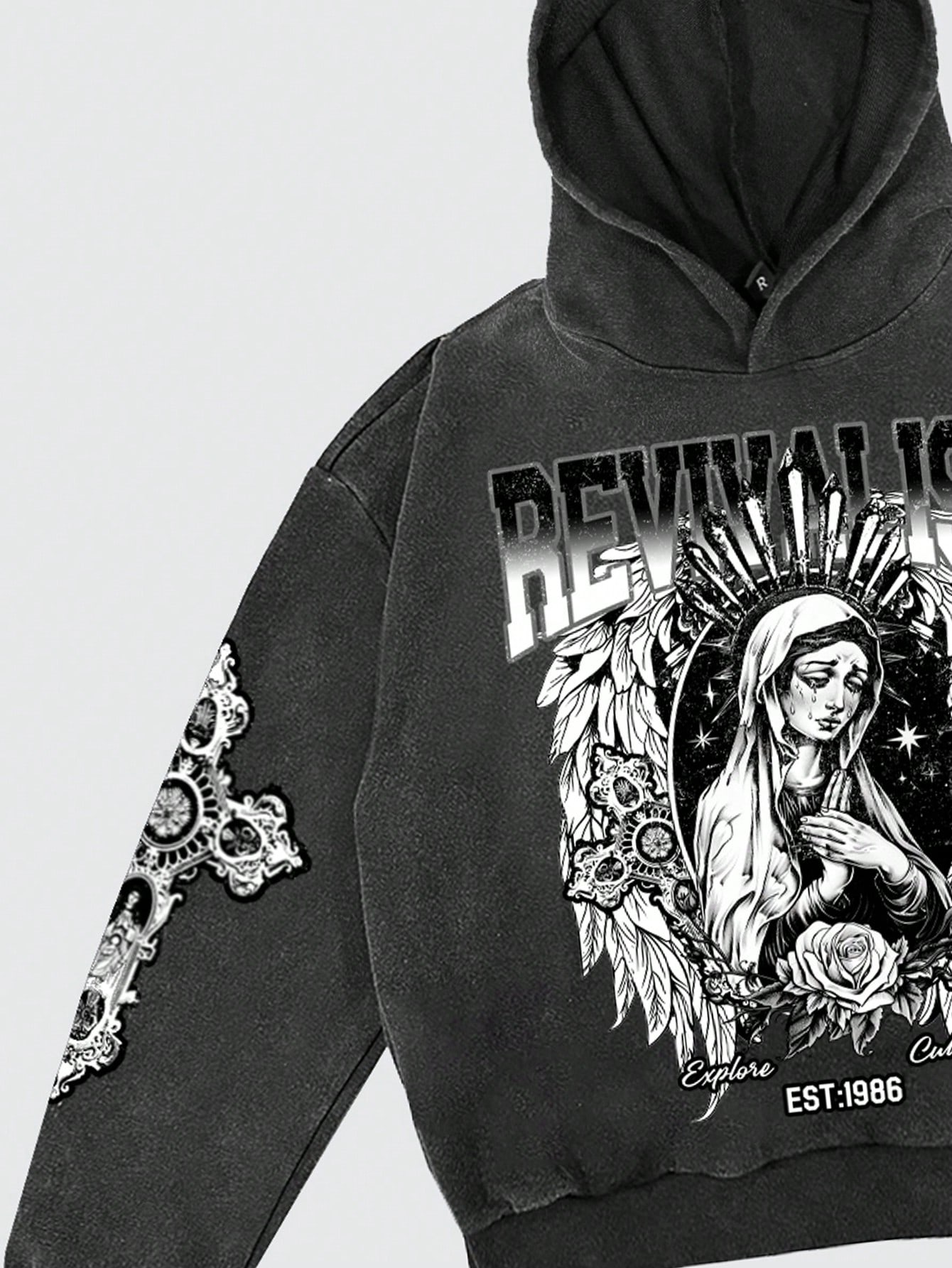 Street Life Men's Washed Vintage Oversized Short Hooded Sweatshirt, Summer High Street Style