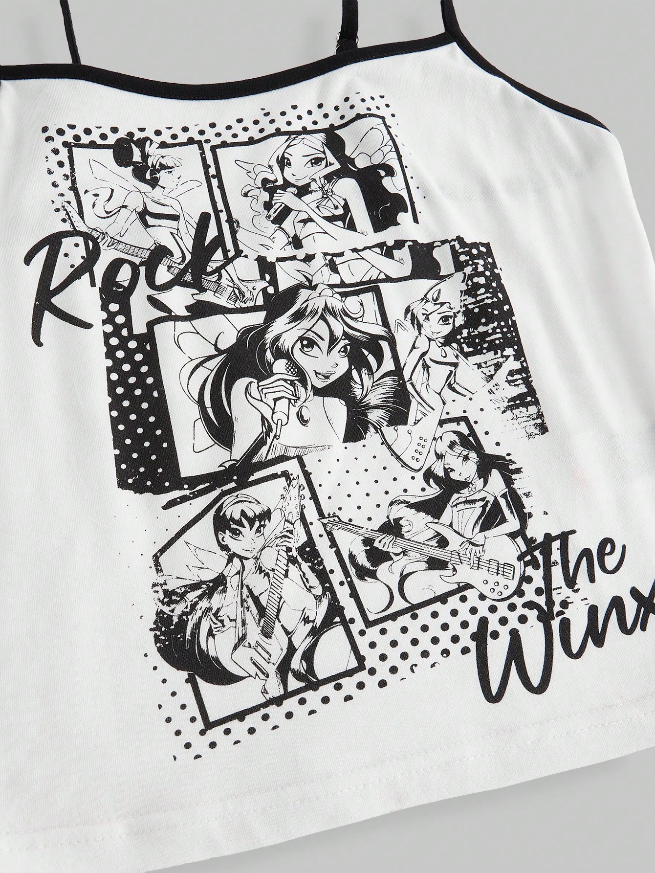 Winx Club X ROMWE Women's Cartoon Print Ringer Slim Fit Crop Cami Top, Summer