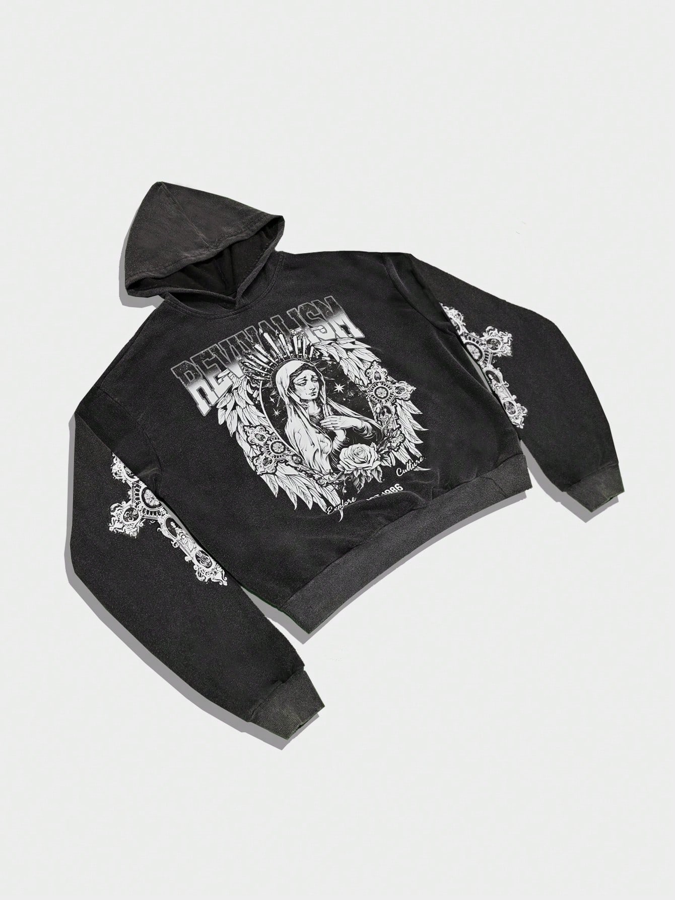Street Life Men's Washed Vintage Oversized Short Hooded Sweatshirt, Summer High Street Style