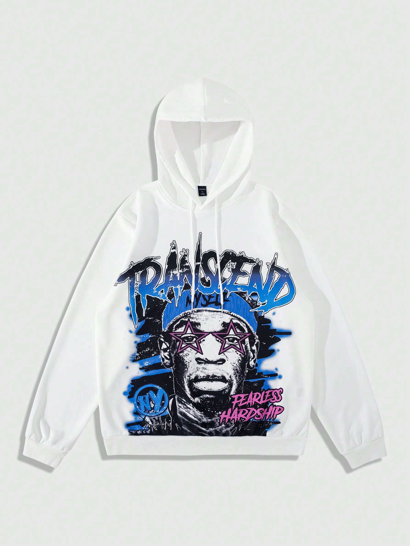 Street Life Men's Hooded Pullover Sweatshirt With Letter & Portrait Print