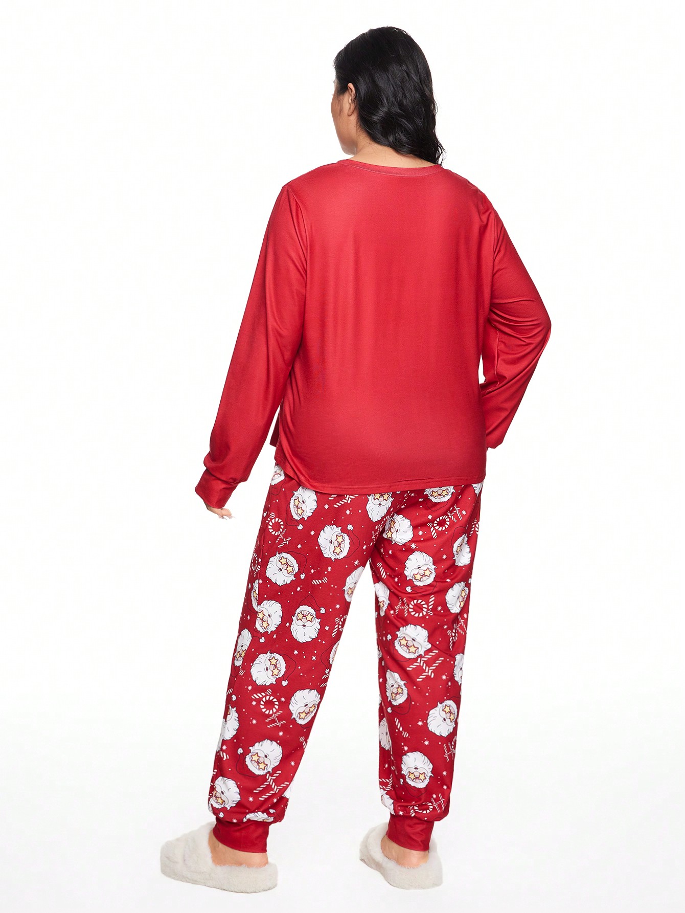 Plus Size Christmas Casual Long Sleeve Drawstring Pants Pajama Set