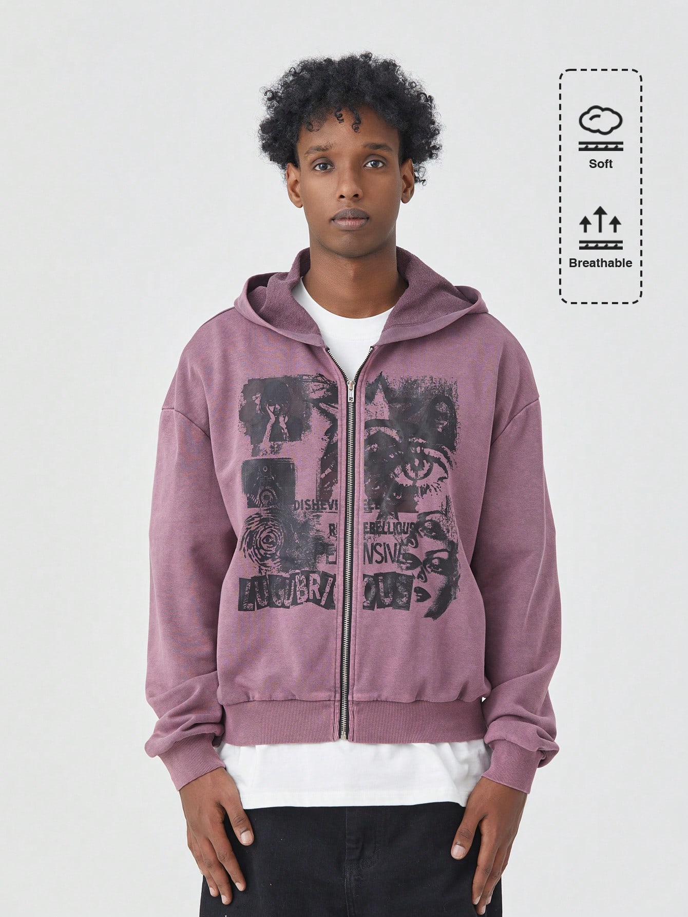 Goth Men's Vintage Graphic Print Hoodie Long Sleeve Zip-Up Sweatshirt