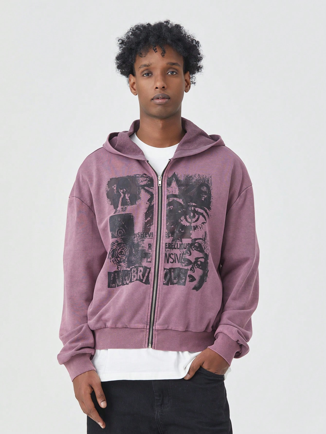 Goth Men's Vintage Graphic Print Hoodie Long Sleeve Zip-Up Sweatshirt