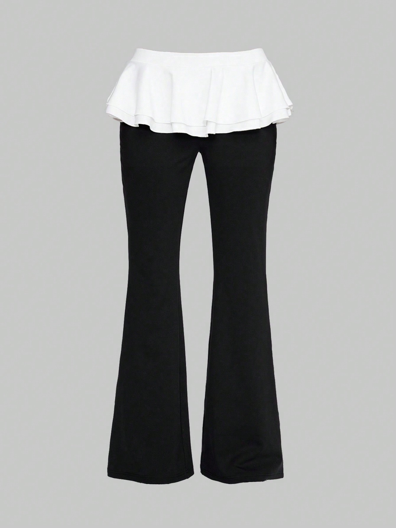 Women's Cute Waist Spliced Ruffle Hem Skinny Flare Pants