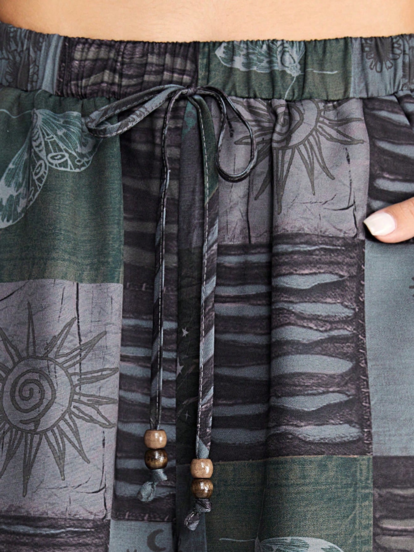 Hippie Boho Vintage Forest Style Botanical Patchwork Print Loose Fit Wide Leg Plus Size Pants