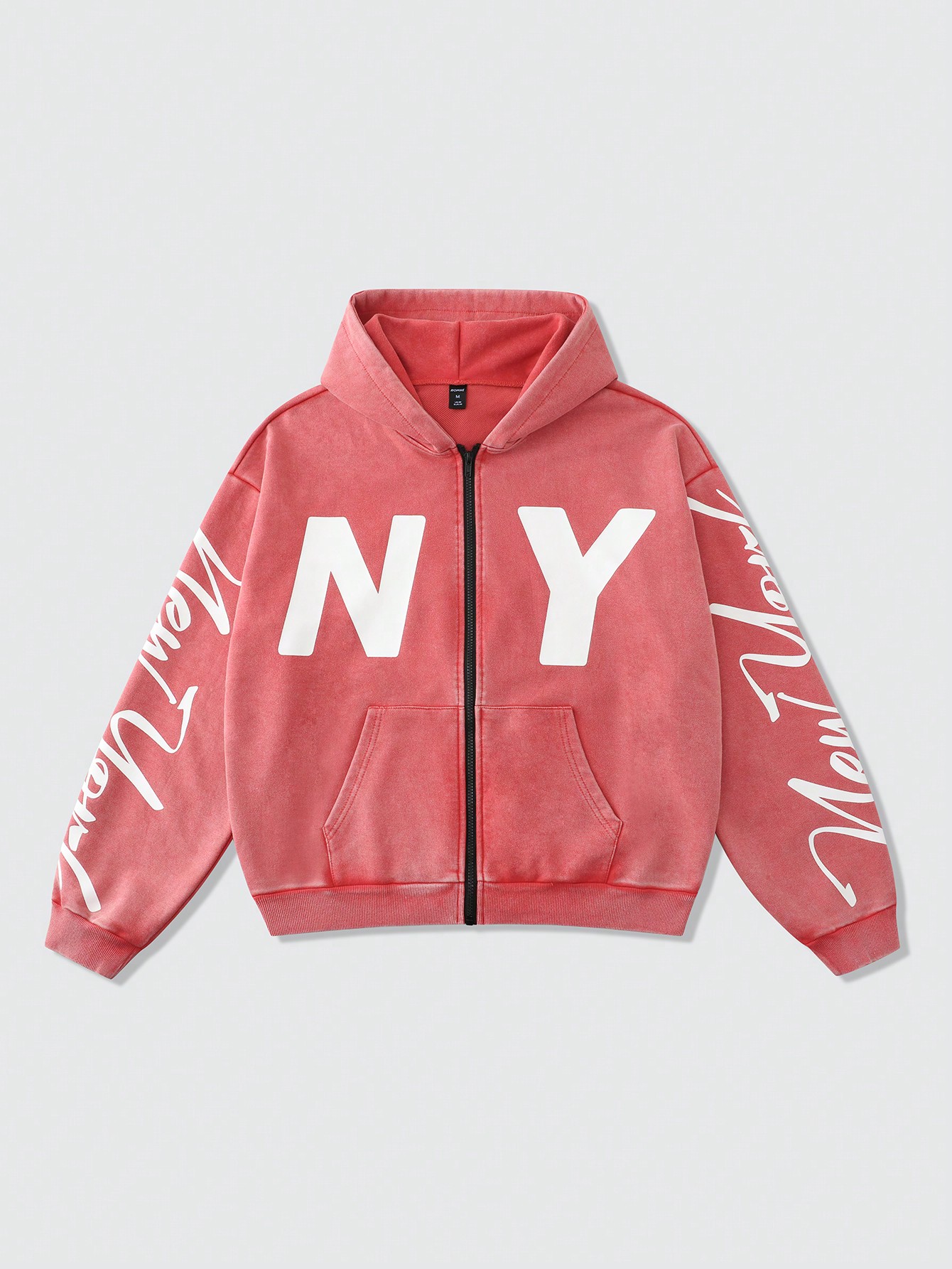 Street Life Men's Distressed Letter Print Long Sleeve Hooded Sweatshirt Sweatshirt, Street Style