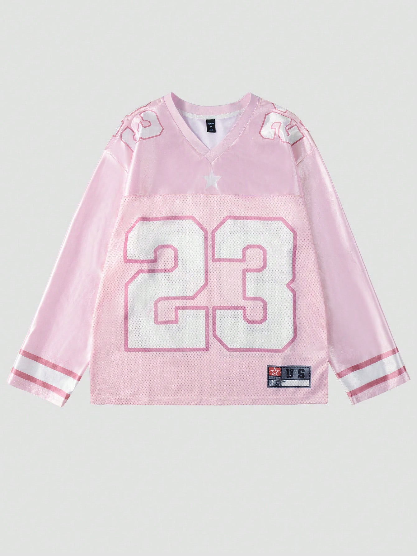 Street Life Men's No.23 Streetwear Basketball Jersey, Long Sleeve Sports T-Shirt With Mesh Splicing Glossy Fabric