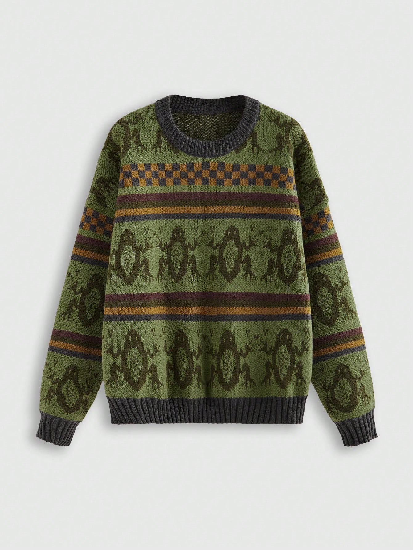 Fairycore Frog Pattern Knitted Pullover Sweater, Nature Inspired