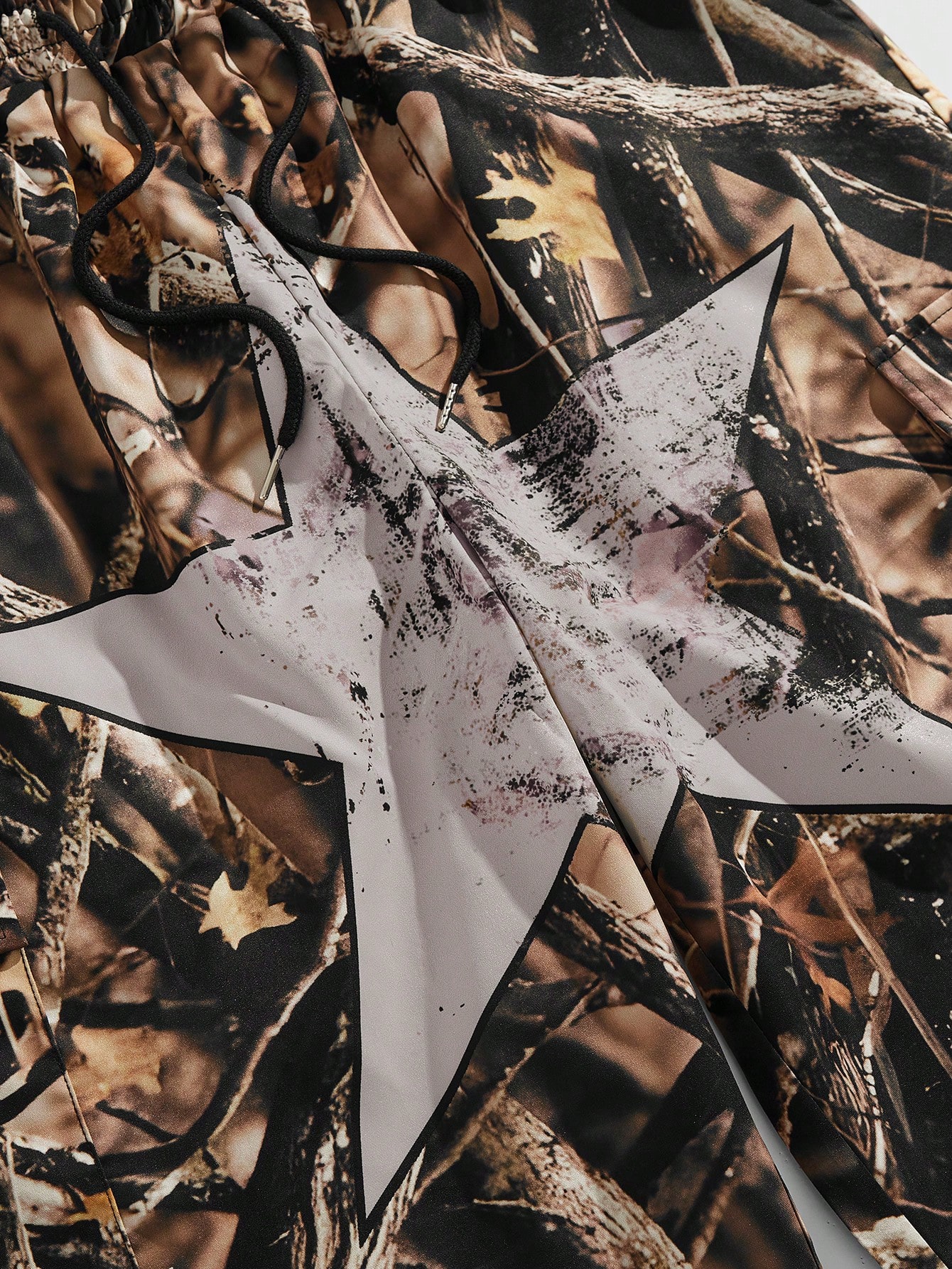 Street Life Men's Camouflage Withered Branch & Star Print Lace-Up Front Casual Pants