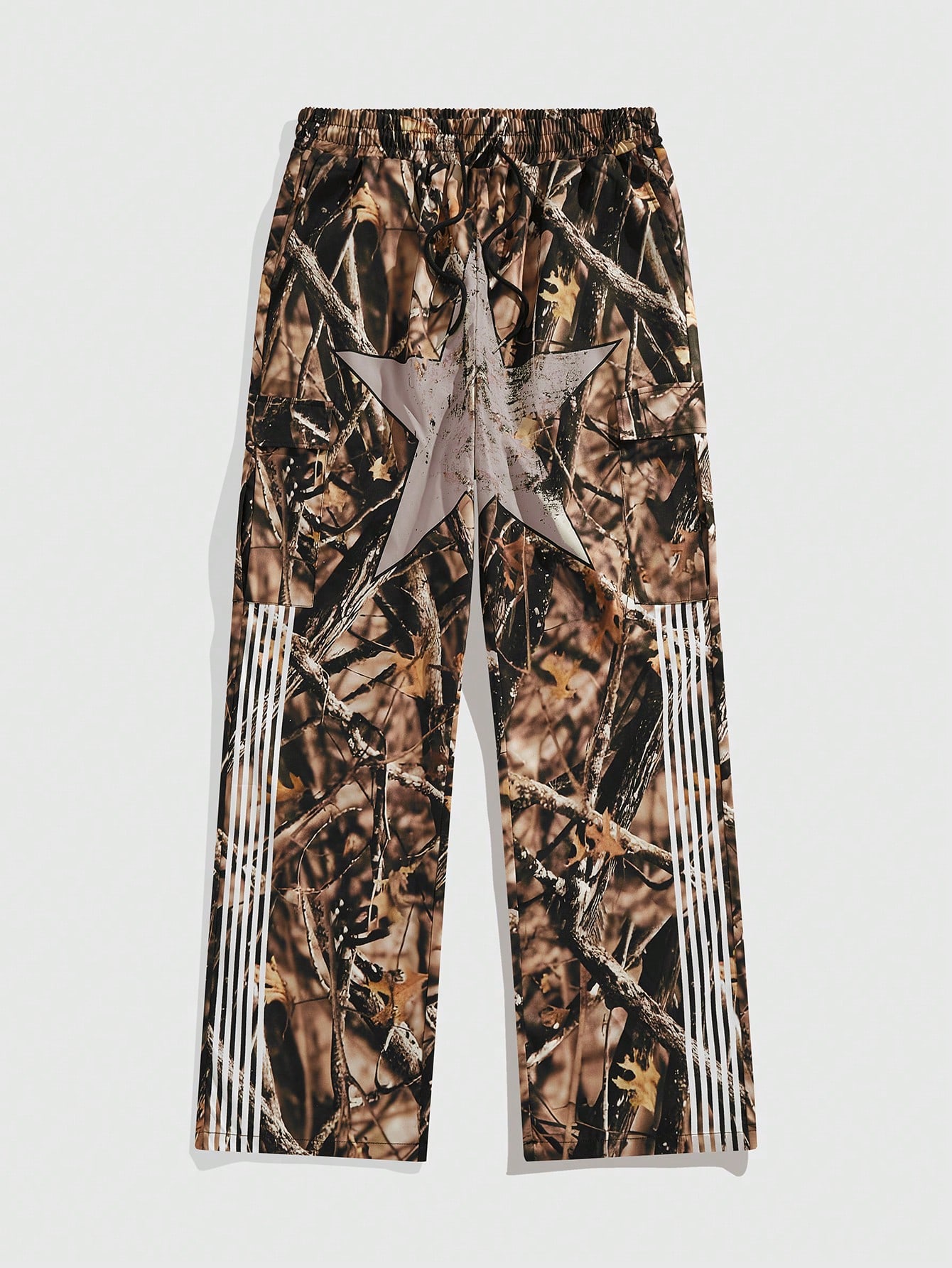 Street Life Men's Camouflage Withered Branch & Star Print Lace-Up Front Casual Pants