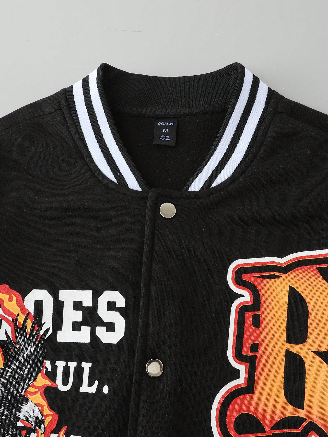 Street Life Men's Casual Outgoing Contrast Color Letter Print Button Front Baseball Jacket, Autumn