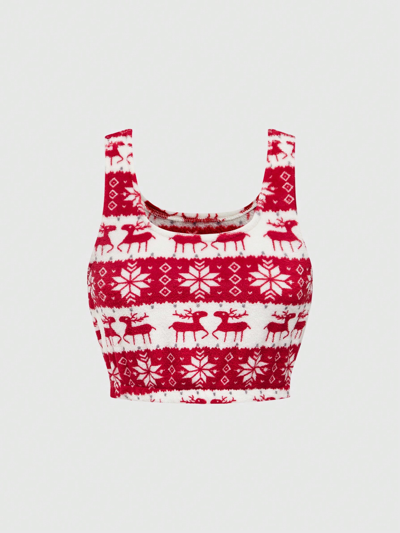 Christmas Plush Tank Top & Shorts Loungewear Pajama Set, For Holiday