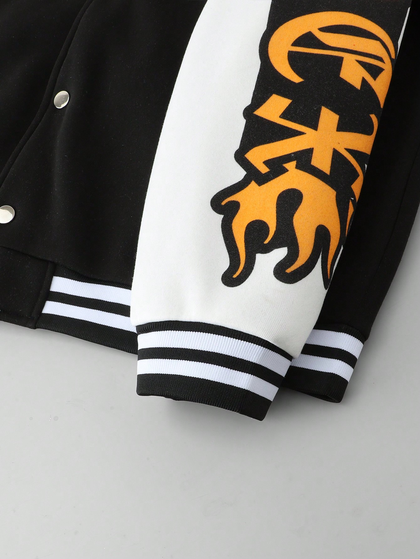 Street Life Men's Casual Outgoing Contrast Color Letter Print Button Front Baseball Jacket, Autumn