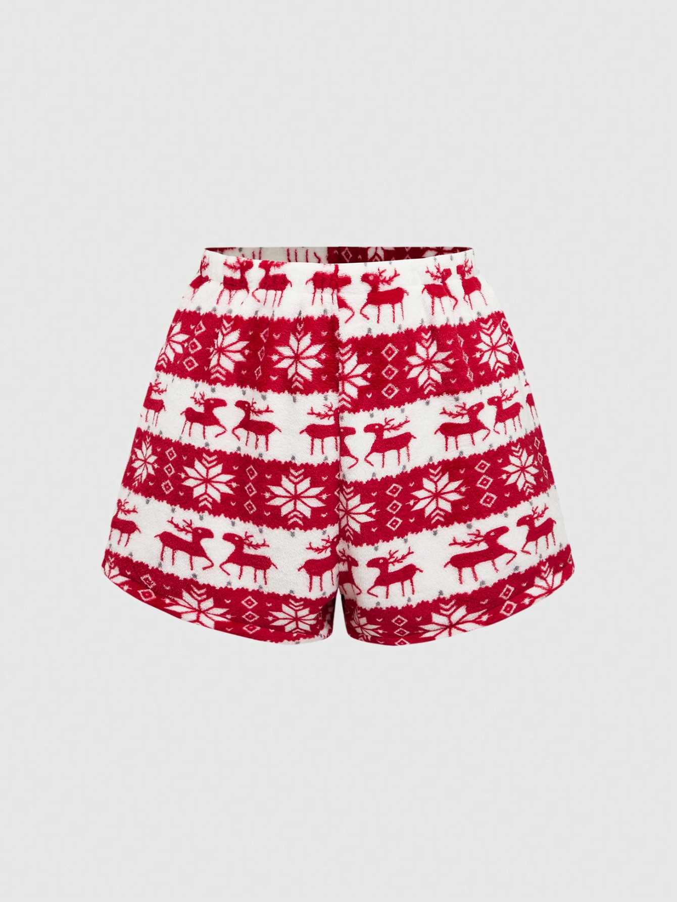 Christmas Plush Tank Top & Shorts Loungewear Pajama Set, For Holiday