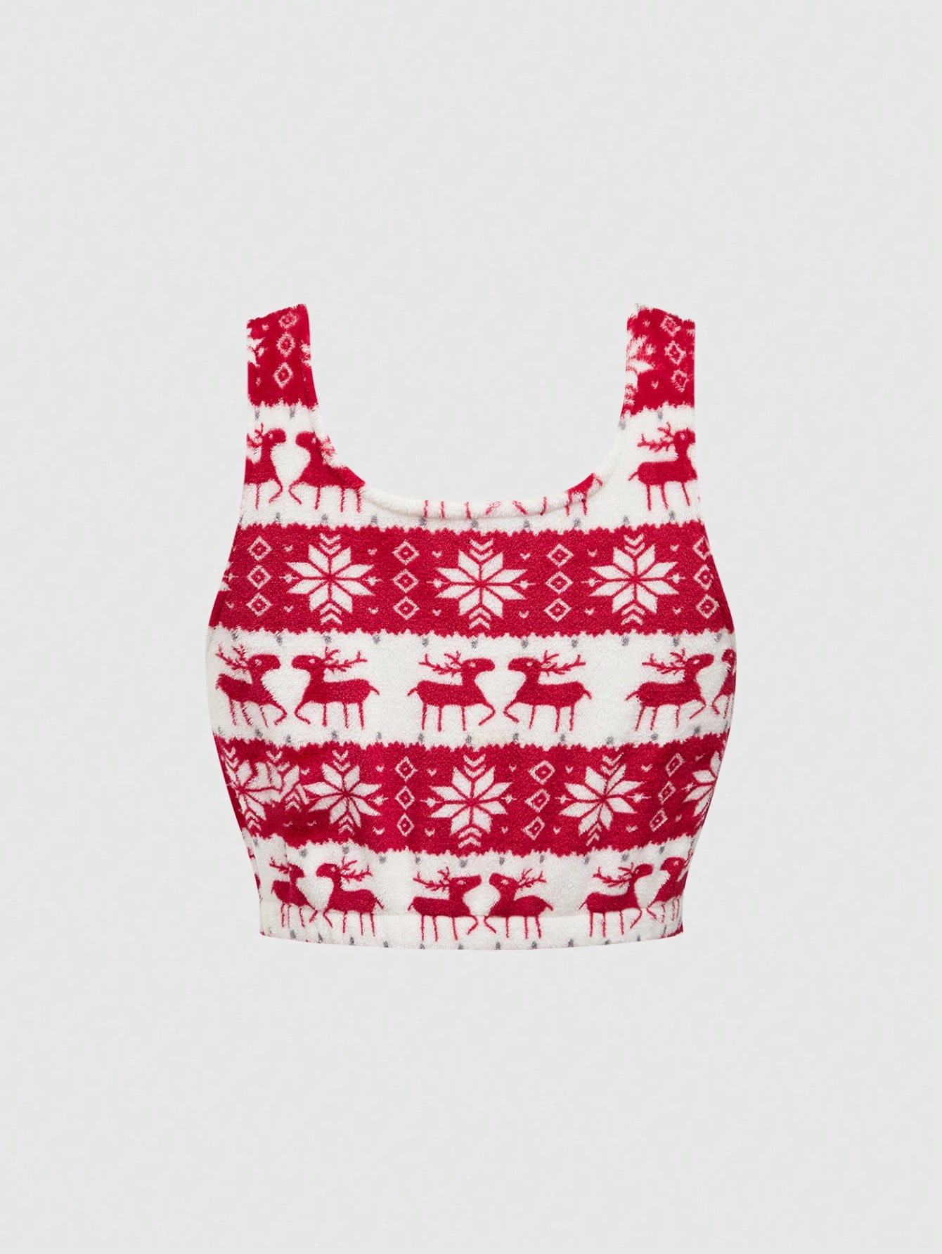 Christmas Plush Tank Top & Shorts Loungewear Pajama Set, For Holiday