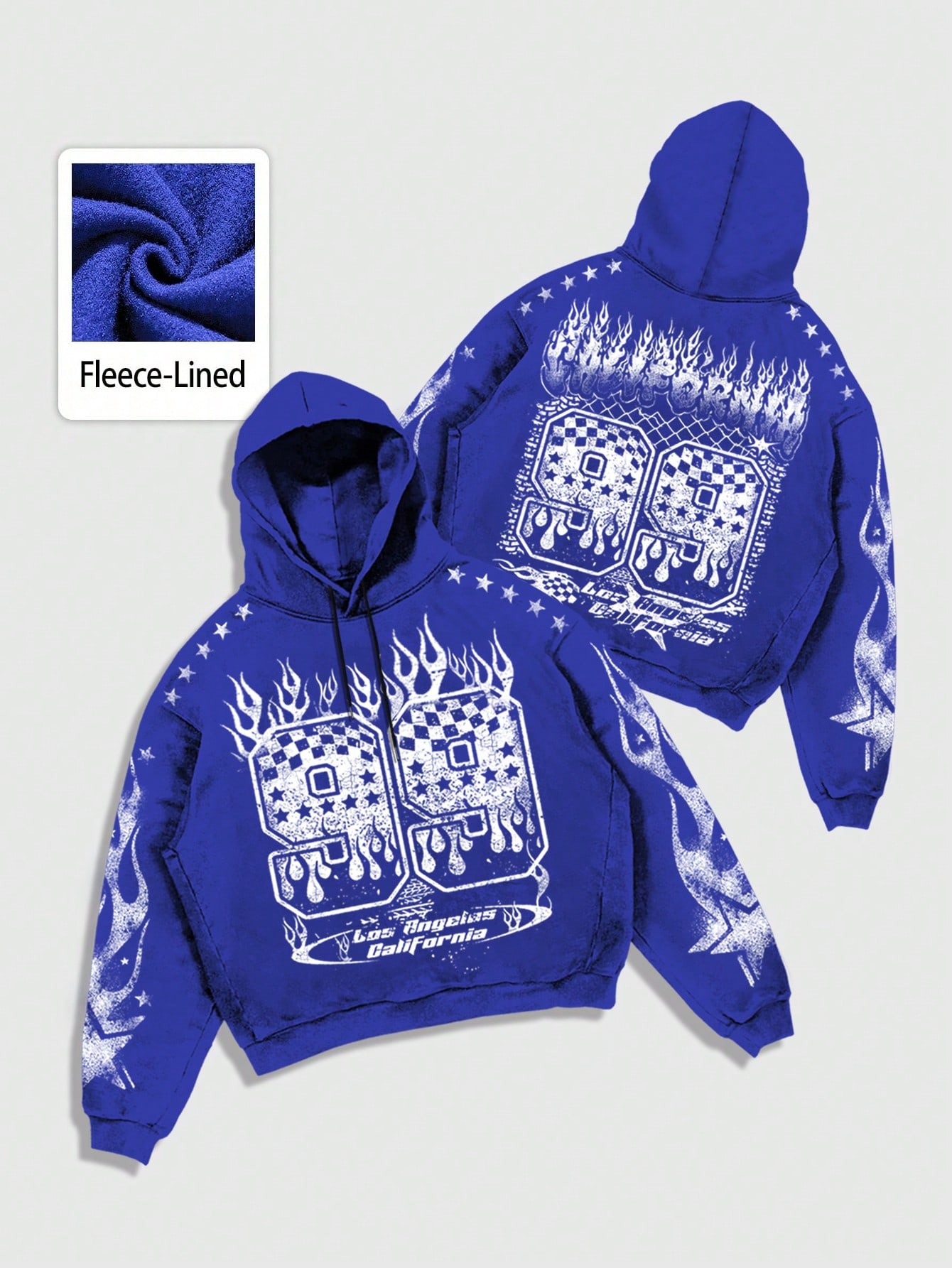 Street Life Men's Casual Flame Letter Print Thermal Lined Pullover Hoodie, Autumn/Winter