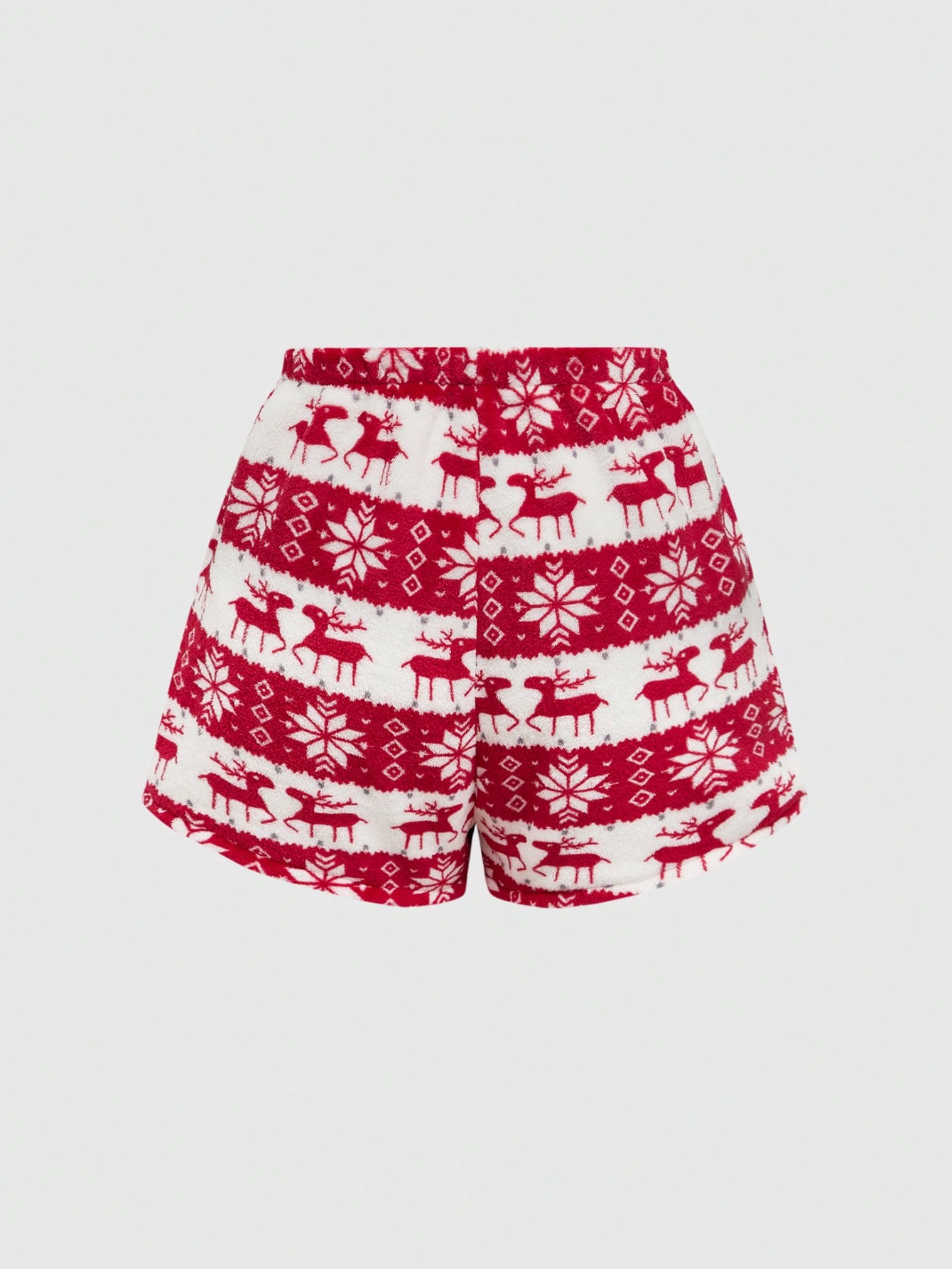 Christmas Plush Tank Top & Shorts Loungewear Pajama Set, For Holiday