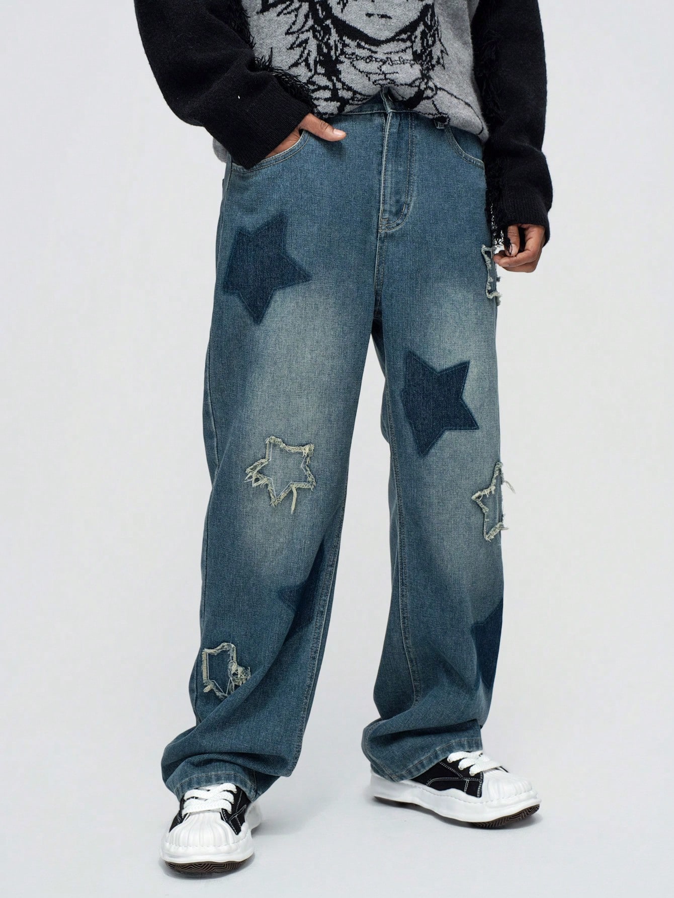 Street Life Men's Front Button Pocket Pentagon Star Casual Jeans, Everyday Wear