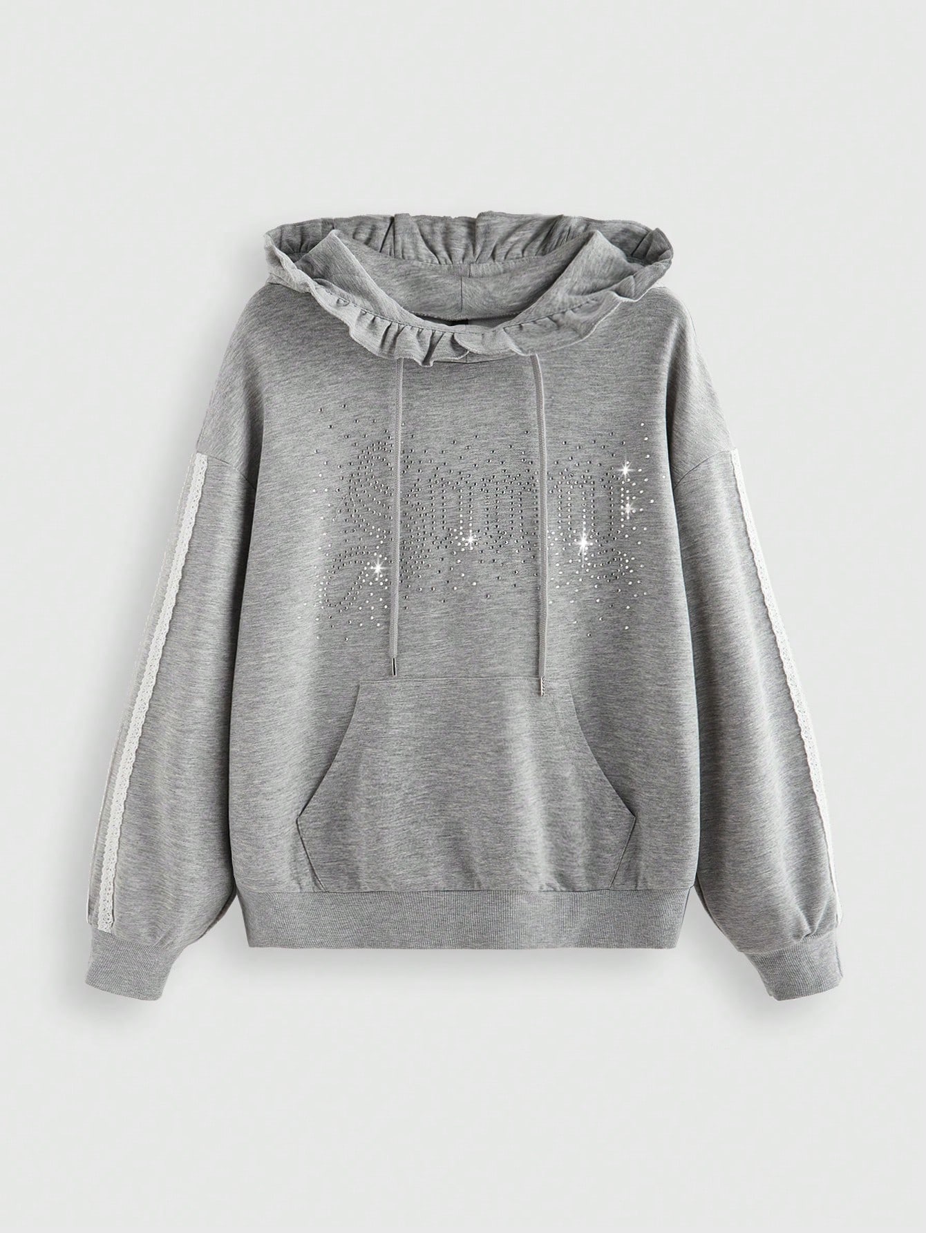 Kawaii 2pcs/Set Women Casual Cute Rhinestone Letter Print Long Sleeve Hoodie Sweatshirt & Double Ruffle Hem Mini Skirt, Autumn