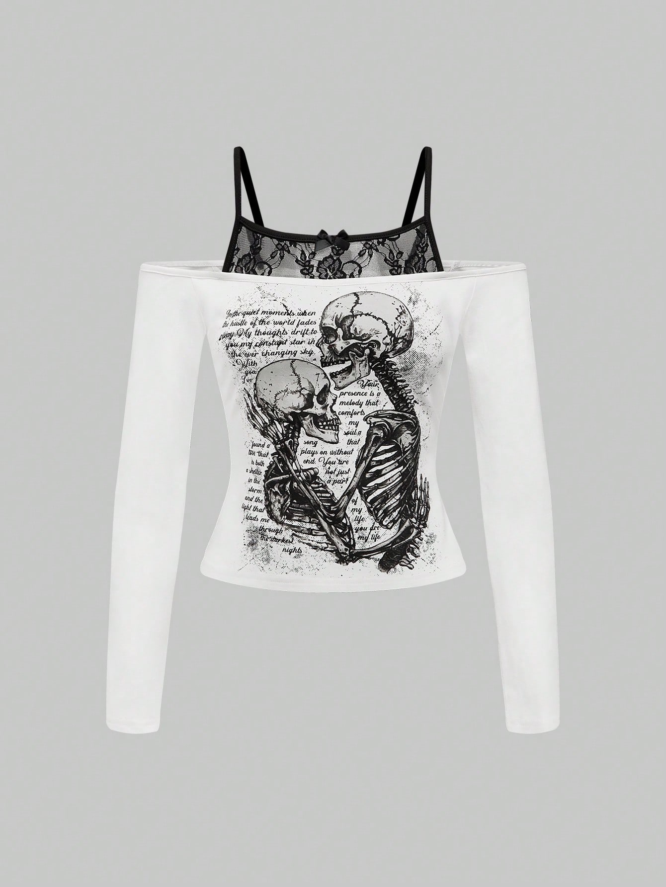 Goth Plus Size Bow Tie Decor Skull Print Casual T-Shirt