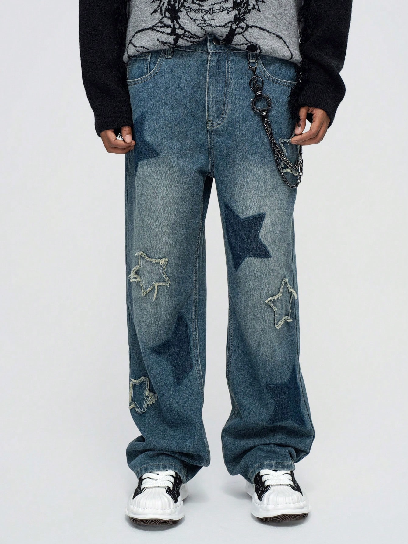 Street Life Men's Front Button Pocket Pentagon Star Casual Jeans, Everyday Wear