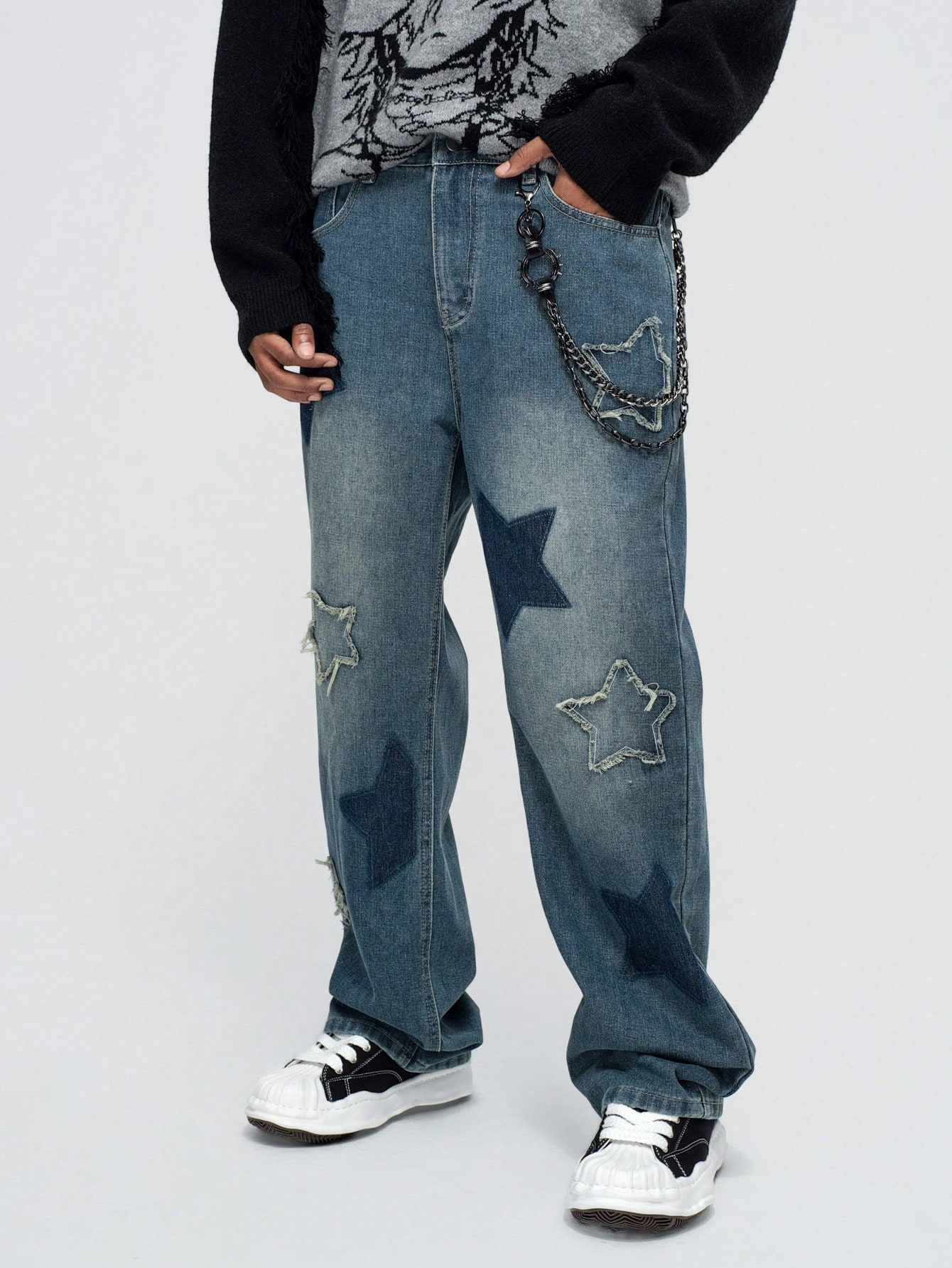 Street Life Men's Front Button Pocket Pentagon Star Casual Jeans, Everyday Wear