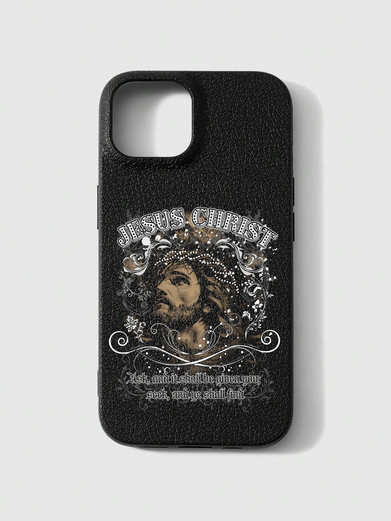 Goth 1pc Jesus Christ Pattern Faux Leather TPU Gothic Phone Case
