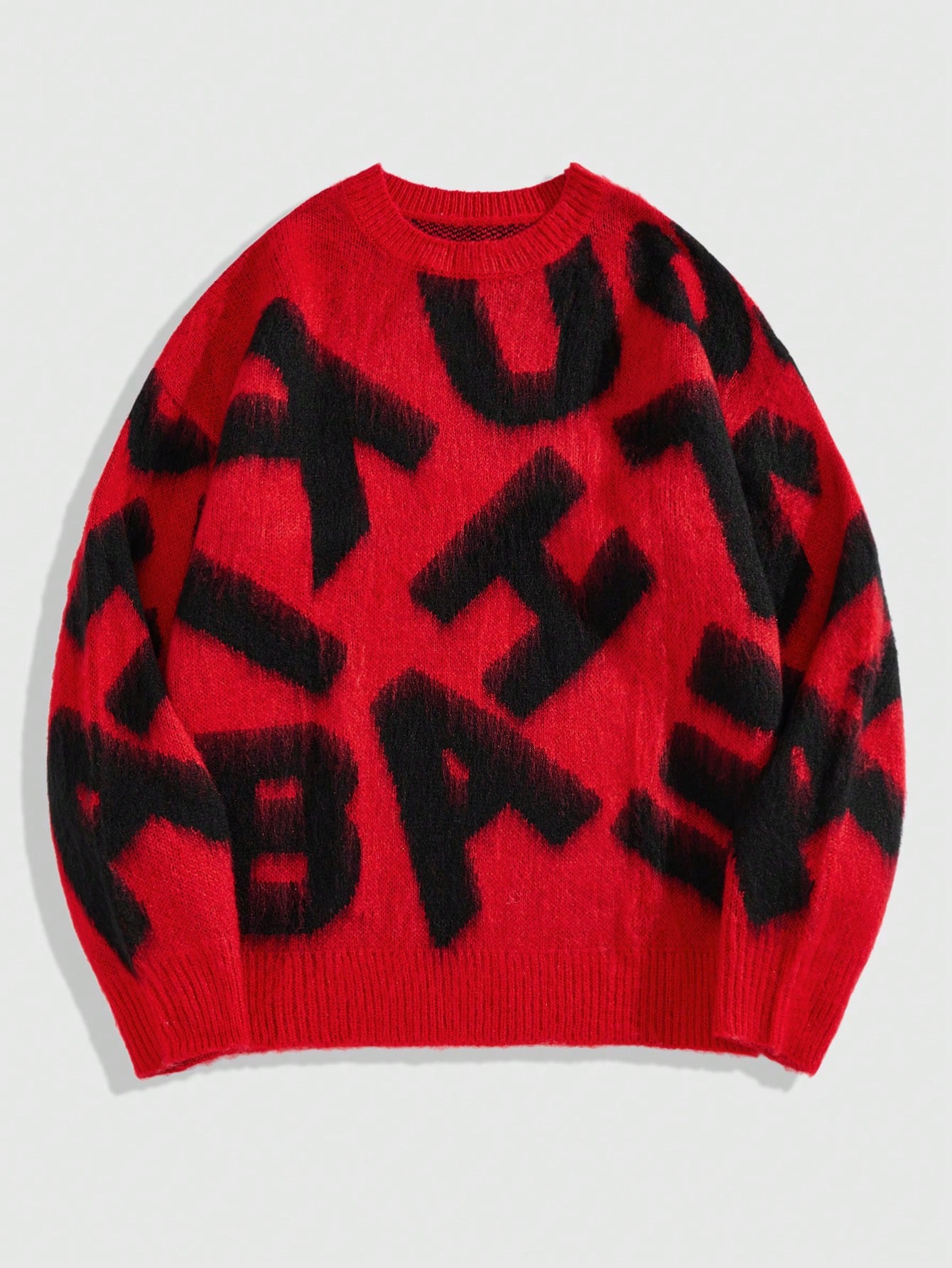 Prep Vintage Streetwear Crew Neck Letter Jacquard Knit Pullover Sweater For Men, Autumn/Winter