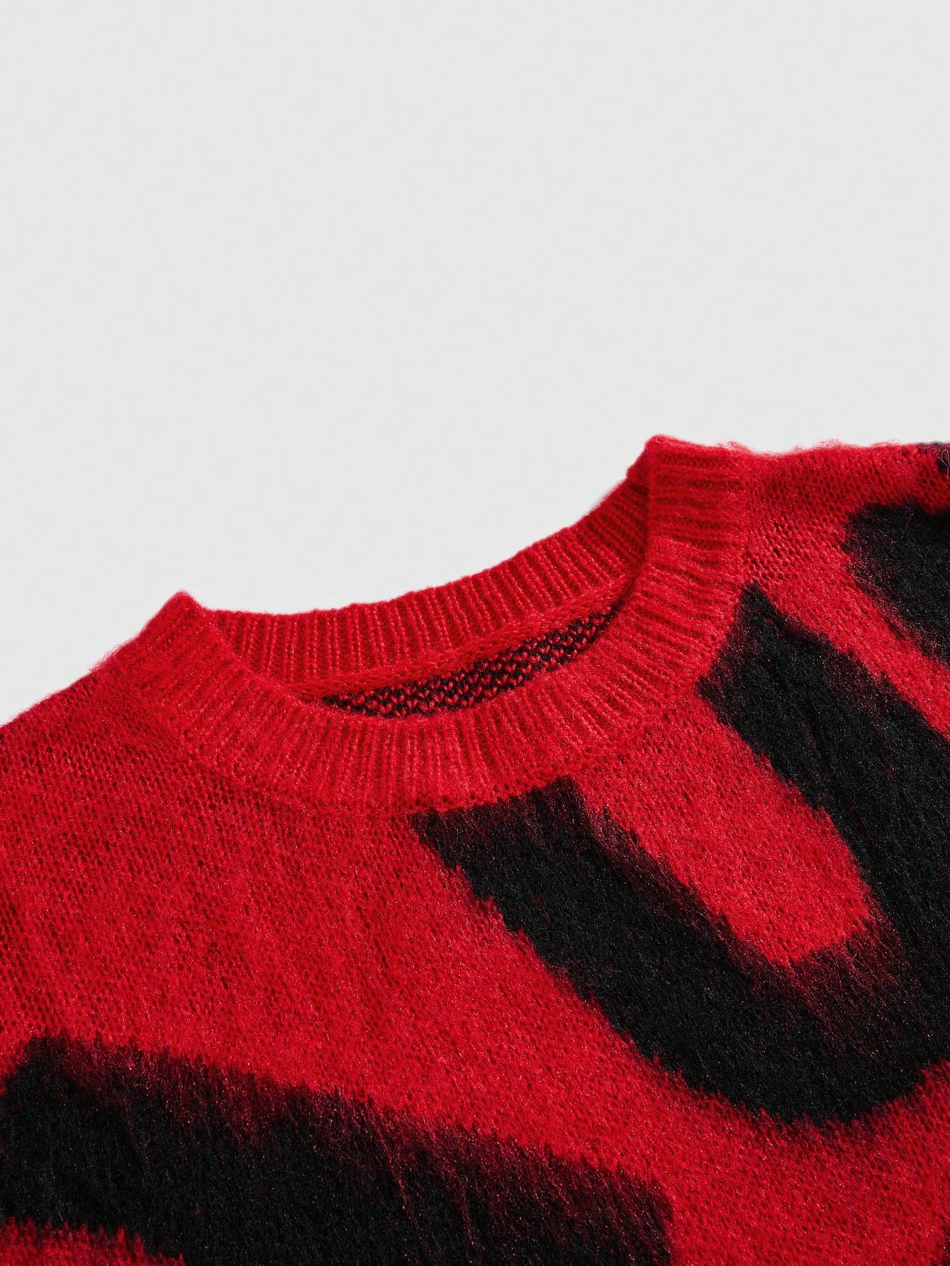 Prep Vintage Streetwear Crew Neck Letter Jacquard Knit Pullover Sweater For Men, Autumn/Winter