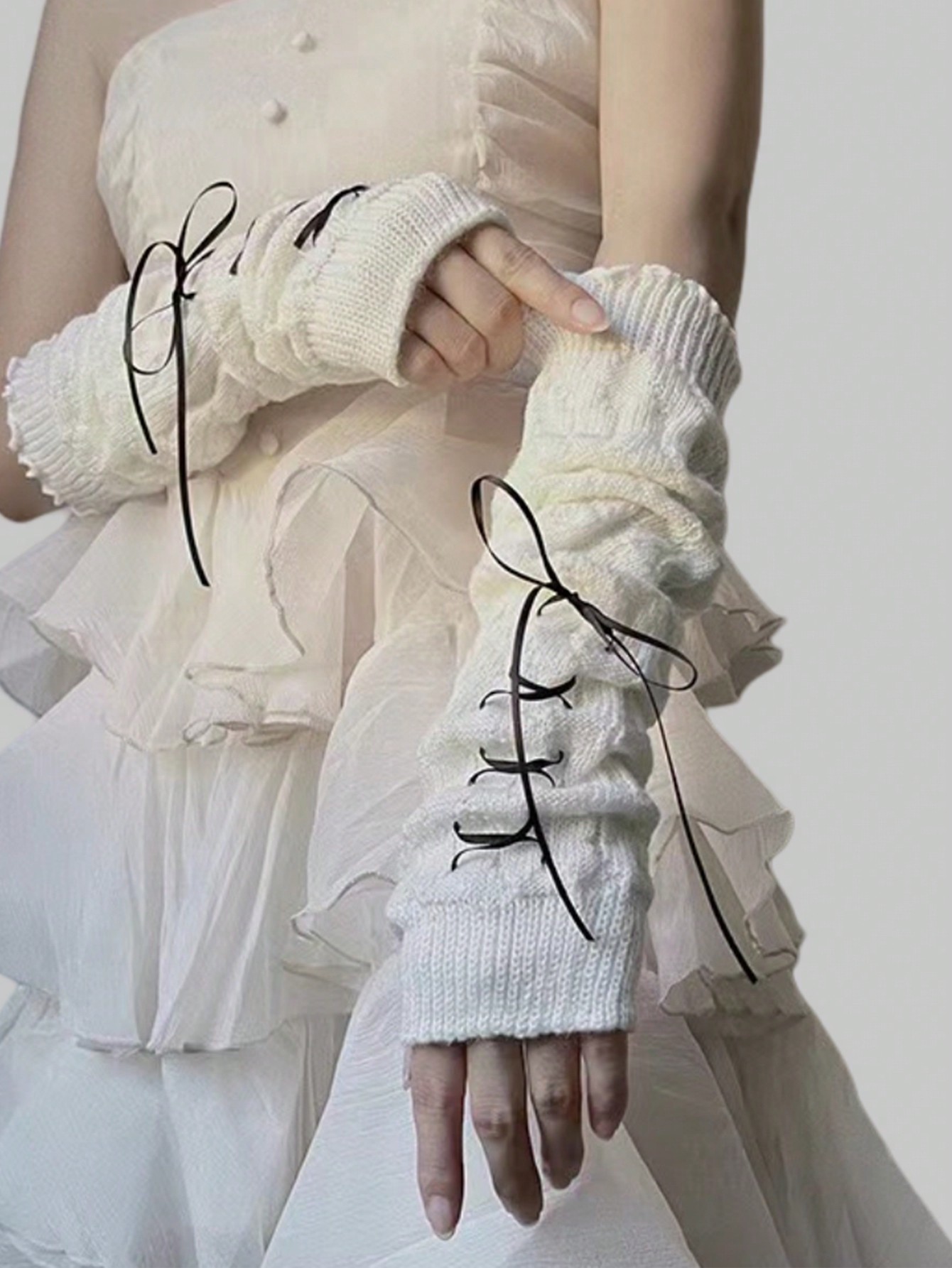Kawaii 1 Pair Women's Cute, Basics, Y2K Style, Knit Bow Arm Warmers, Suitable For Casual And School Wear Valentines