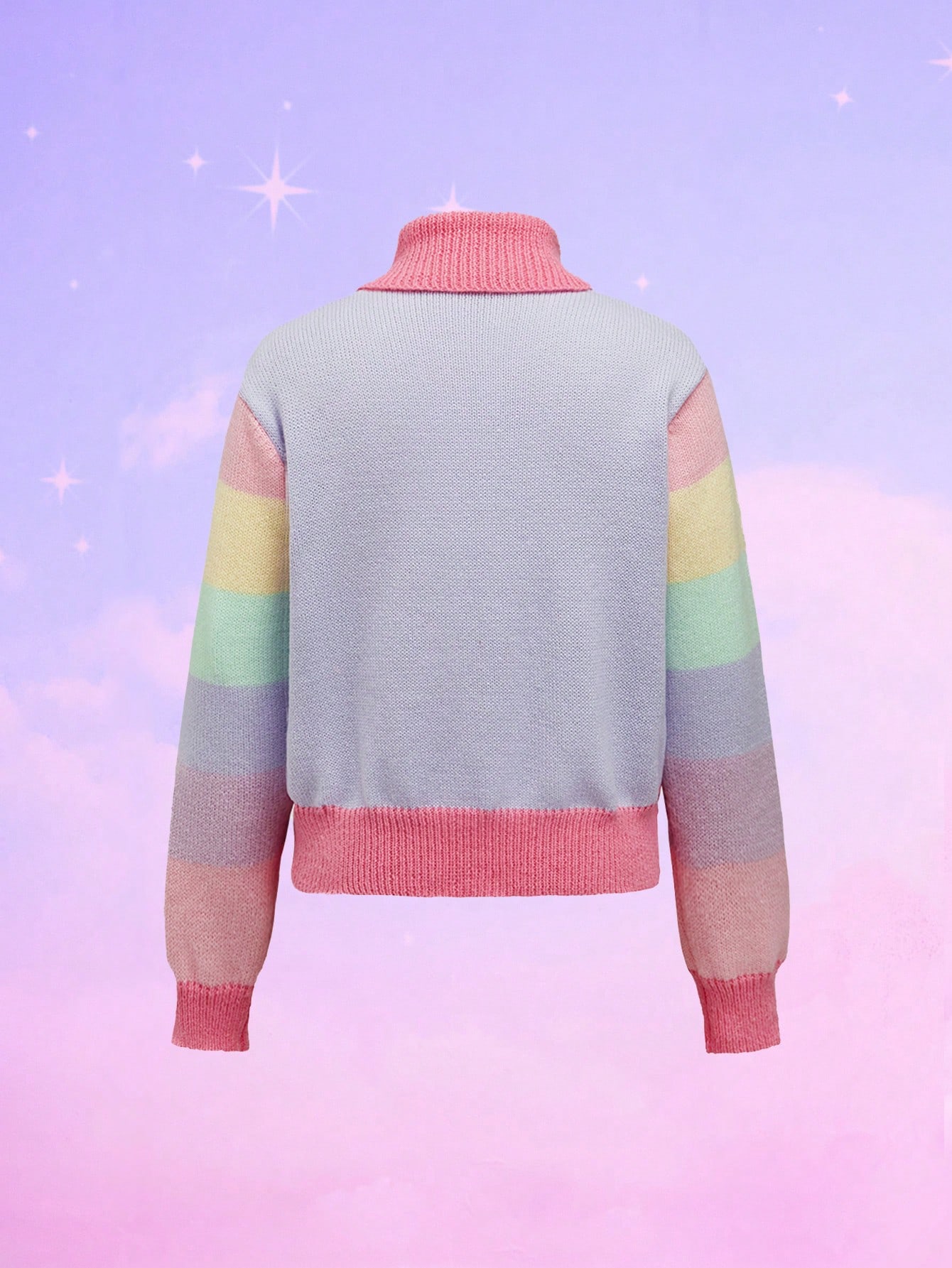 ROMWE X Care Bears Women Casual Cute Cartoon Bear Embroidered Contrast Color Turtleneck Sweater