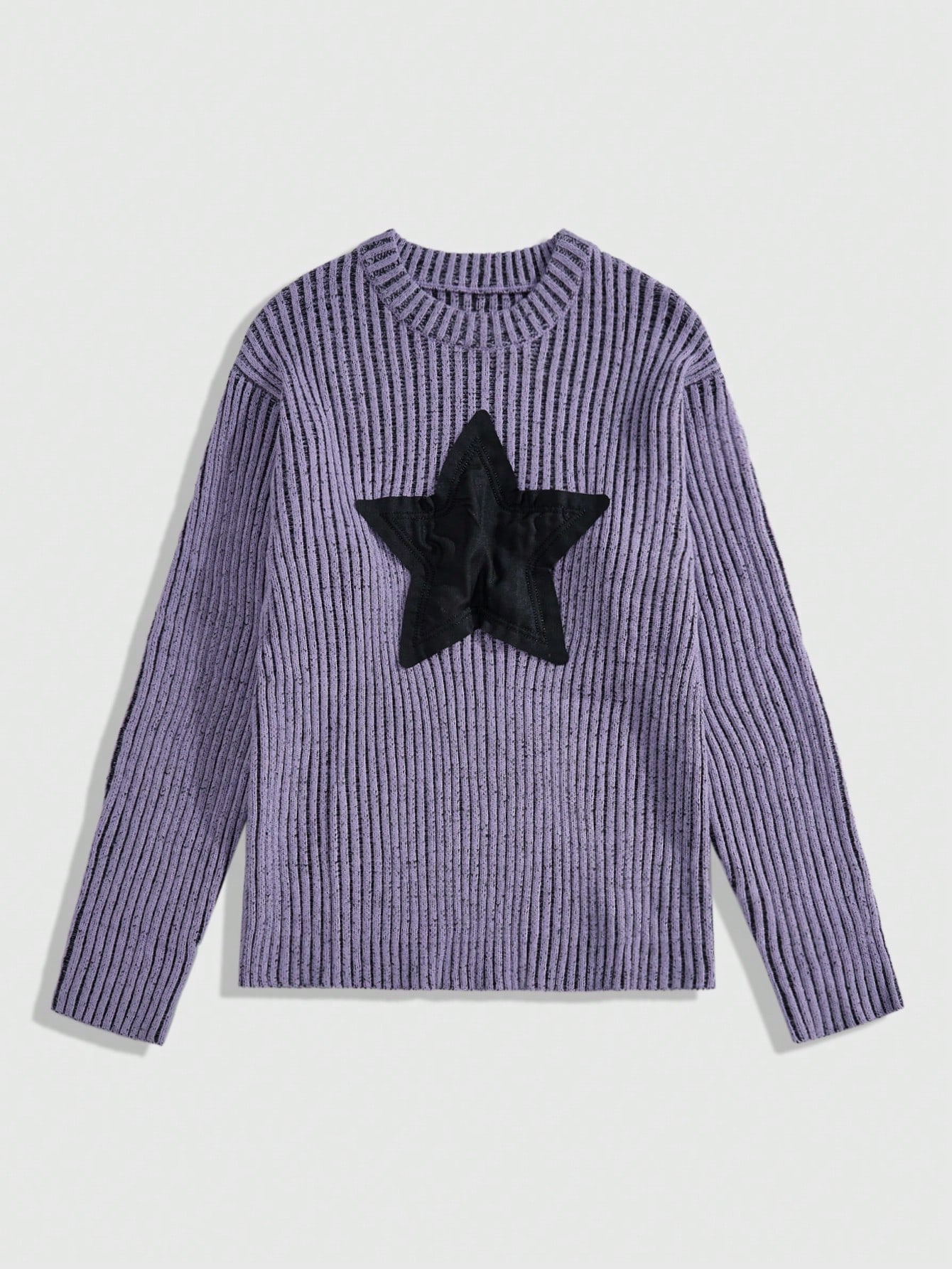 Street Life Men's Star Applique Crew Neck Slim Fit Pullover Sweater