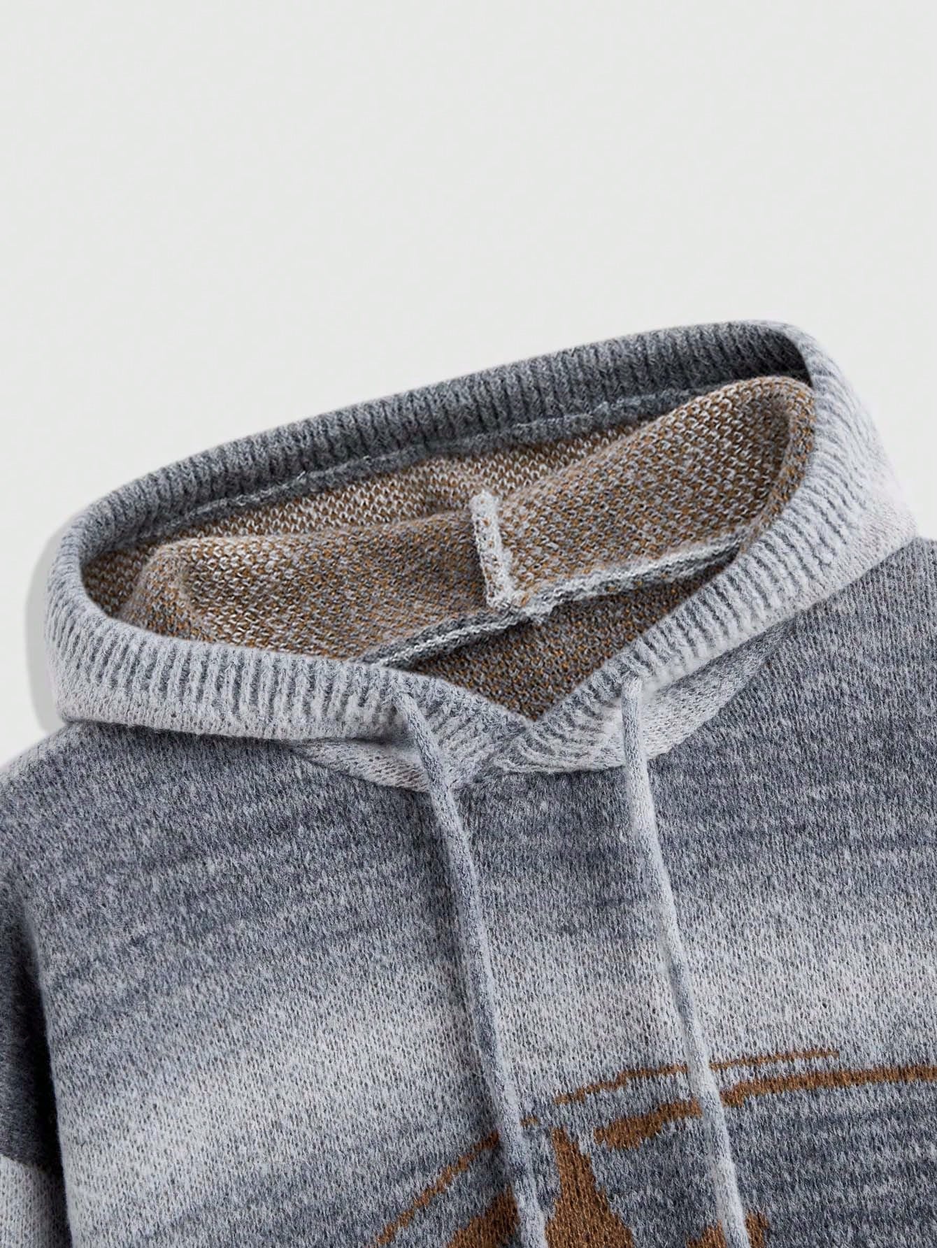 Street Life Men's Contrast Graphic Print Plush Hooded Collar Long Sleeve Pullover Sweater
