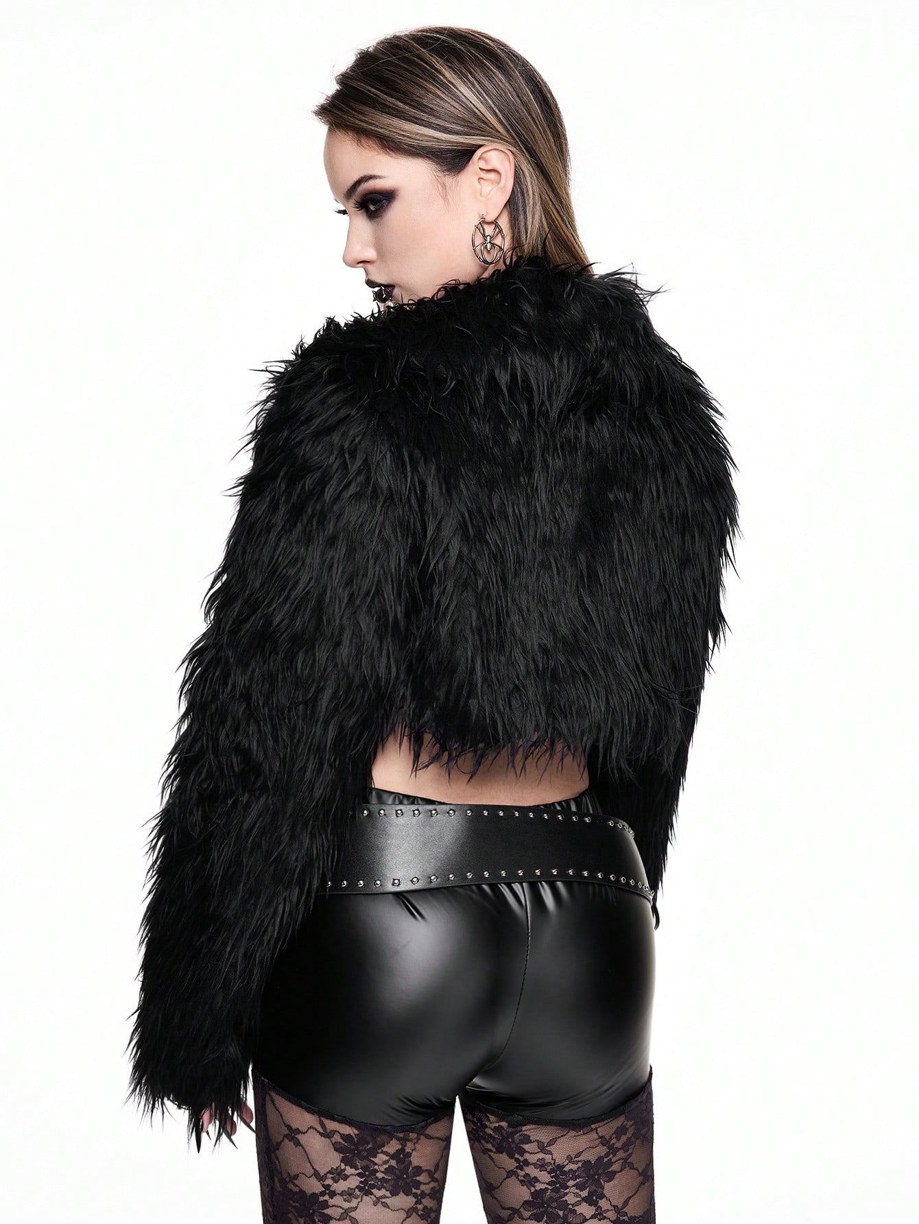 Grunge Punk Y2K Punk Style Nana Long Shaggy Fluffy Cropped Women Jacket