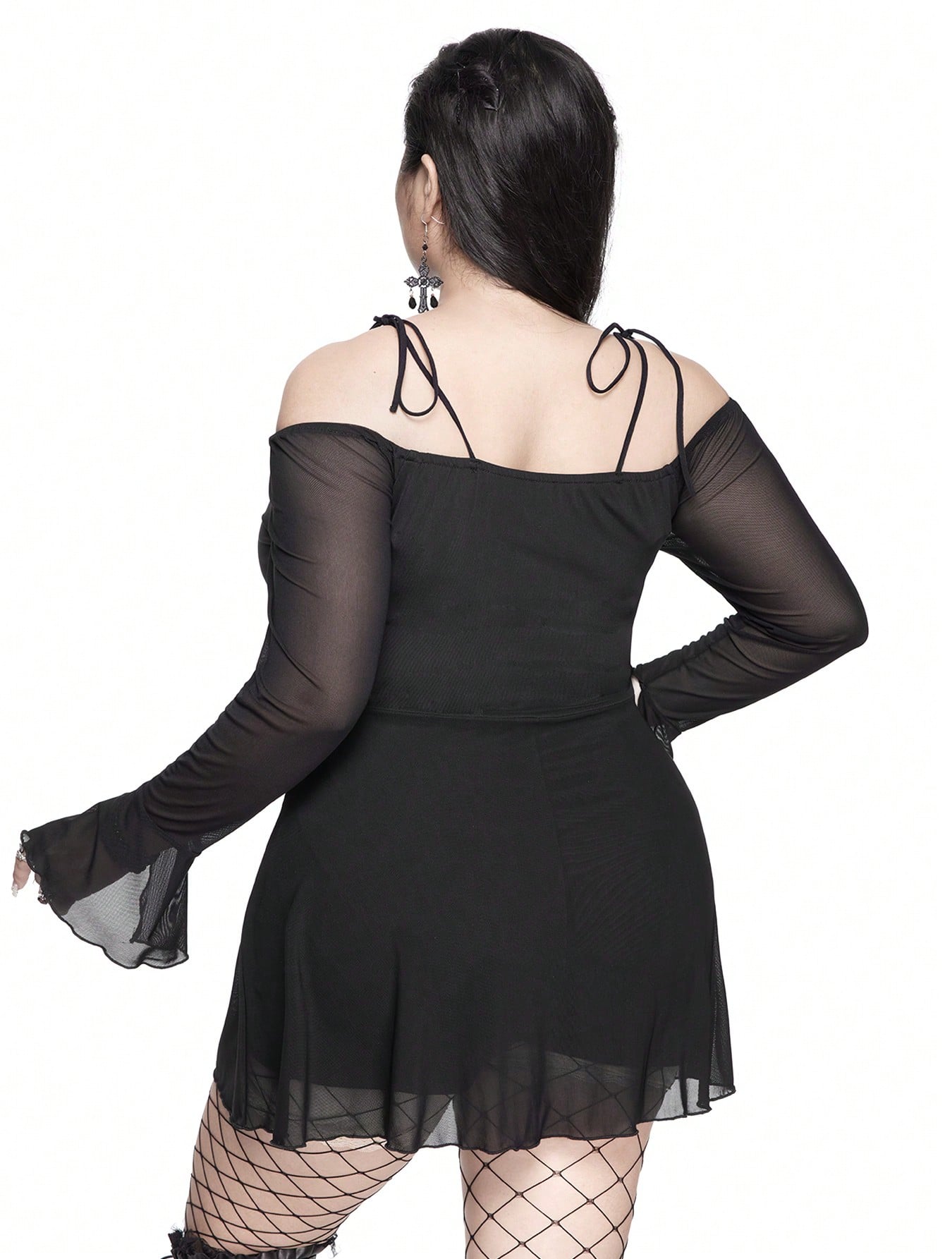 Goth Plus Size Gothic Off Shoulder Cross Metal Trim Dress