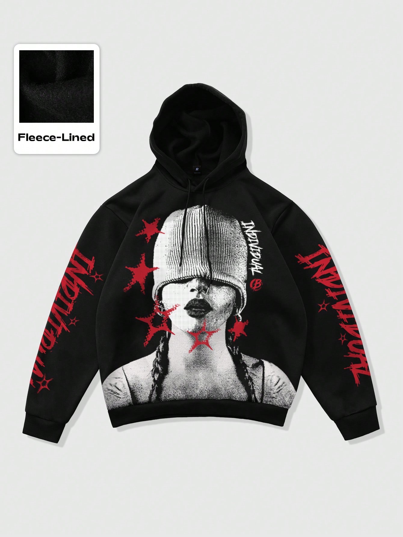 Street Life Men's Vintage Street Style Balaclava Print Hooded Drawstring Sweatshirt