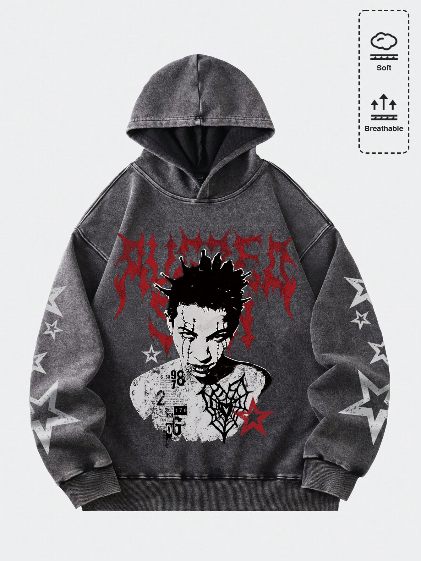Street Life Men's Vintage Letter & Figure Print Long Sleeve Casual Hoodie